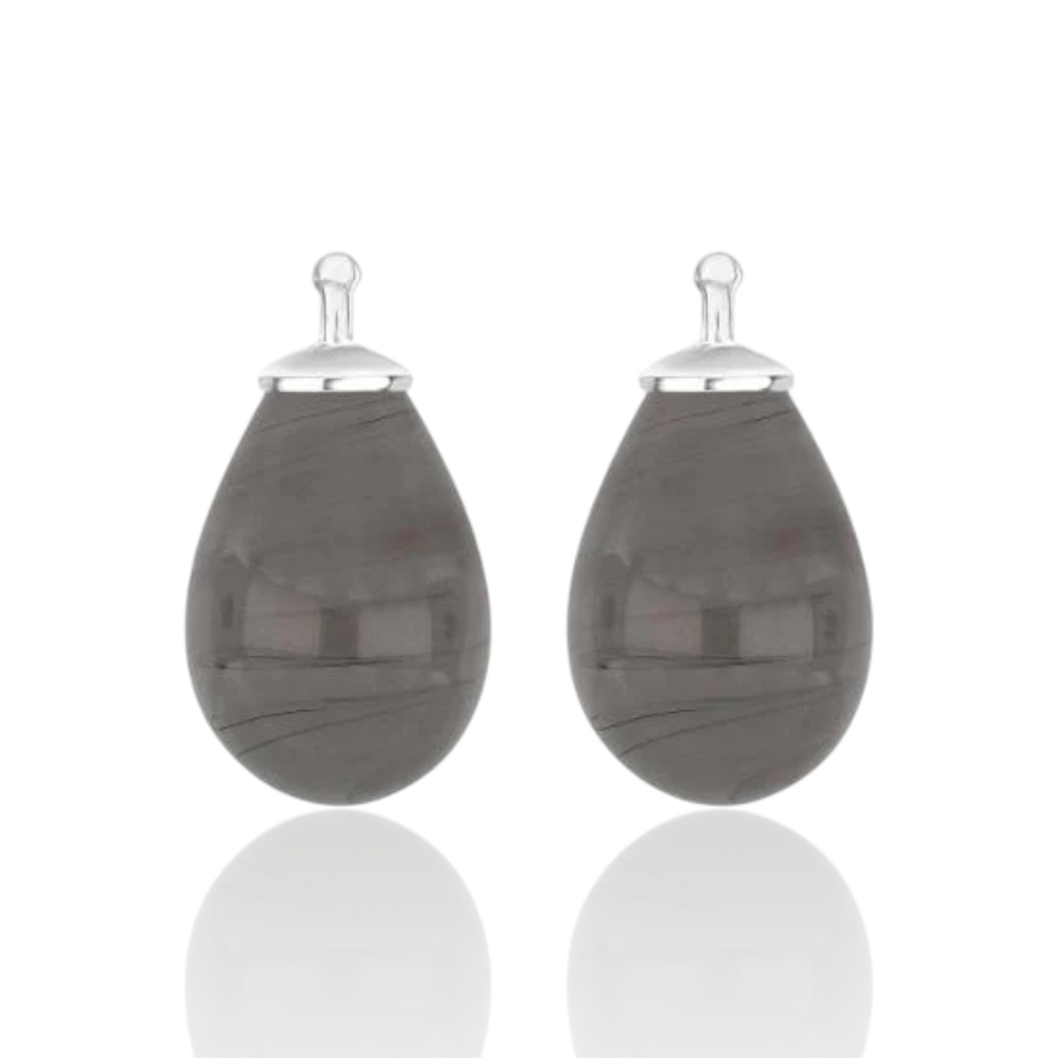 Böhmisches Quarz-Glas Tropfen Ohrringe aus rhodiniertem 925 Silber für Damen, silberfarben-grau, 16x11 mm