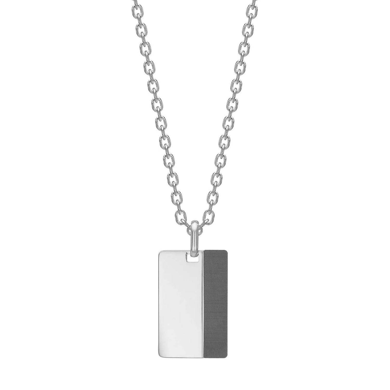 Son of Noa Herren Edelstahl Halskette mit Carbon, silberfarben, 55-60cm, 28x18mm, stilvoll und modern