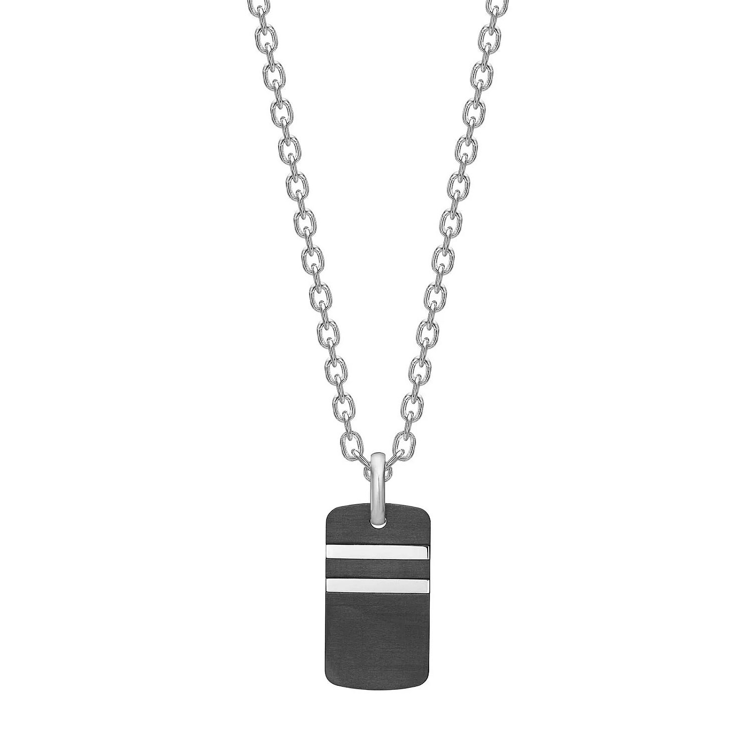 Son of Noa Herren Stahl Halskette mit Carbon, silberfarben, 55-60cm, 25x14mm, modern und stilvoll