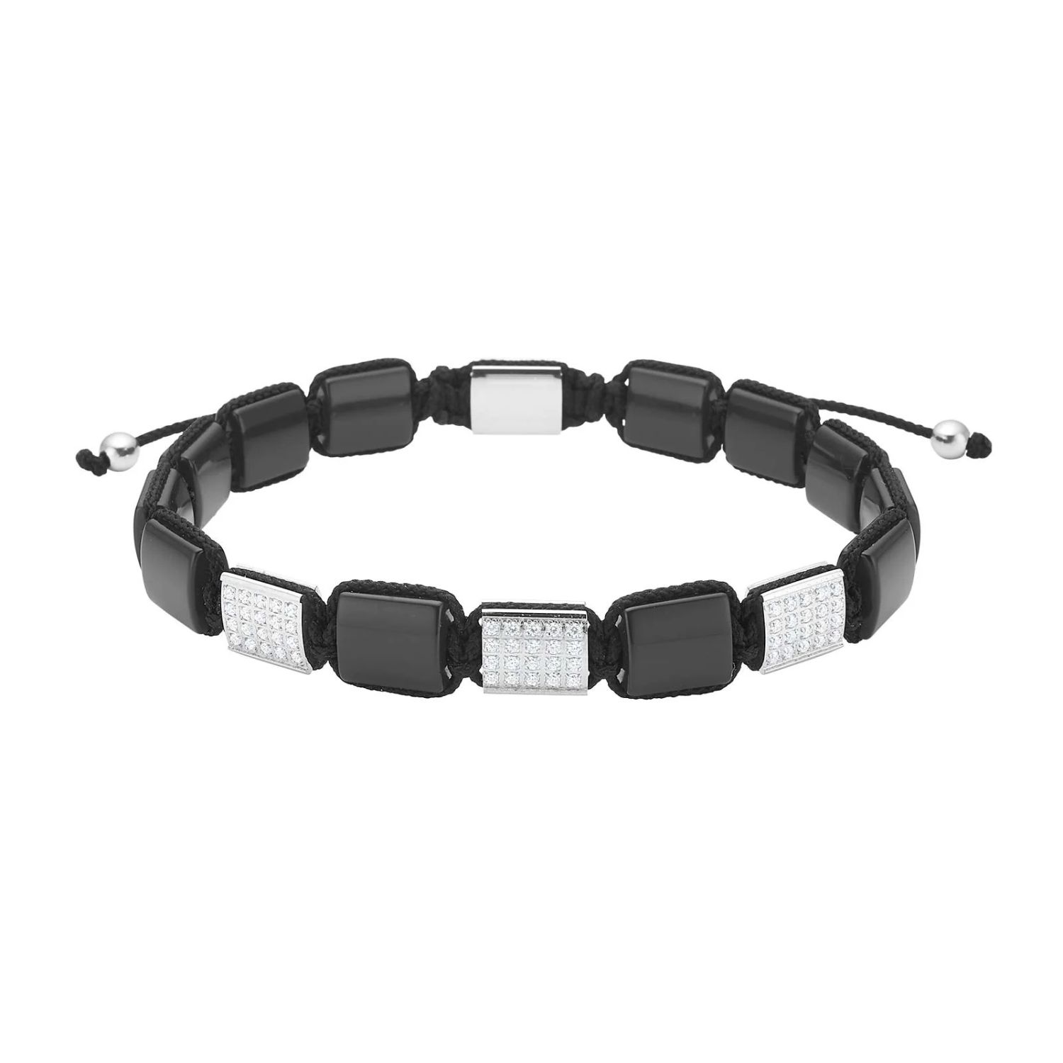 Son of Noa Herren Armband aus schwarzer Agate mit verstellbarem Edelstahl und Zirkonia, 9mm