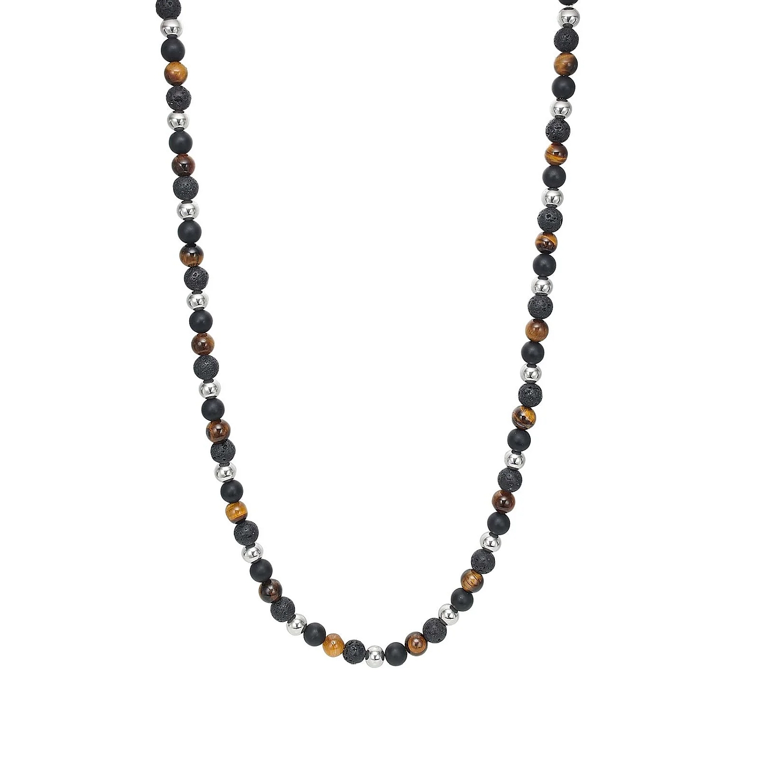 Son of Noa Herren Halskette aus Edelstahl mit Tigerauge und schwarzem Achat, 55-60 cm, 6 mm