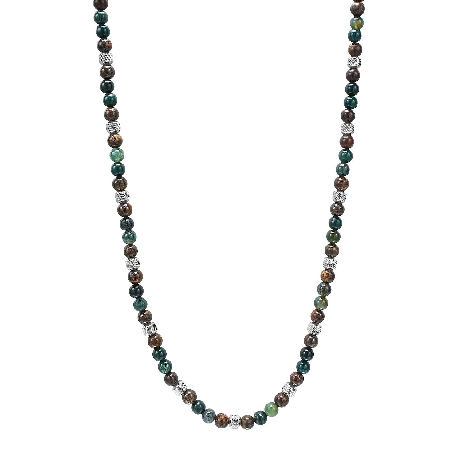 Son of Noa Herren Halskette aus Edelstahl mit Moss Agate & Ilmenite Bronzit, 55-60cm, gold-braun-silber