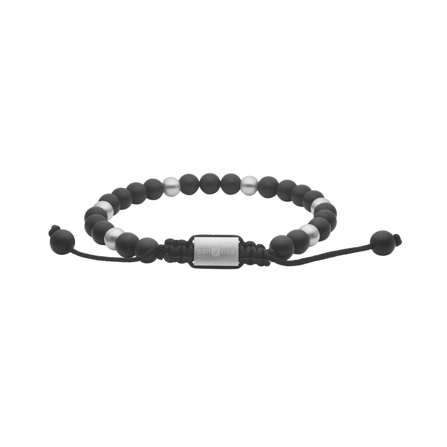 Son of Noa Herren Armband aus matt schwarzer Agate mit verstellbarem Edelstahlverschluss, 6,5mm