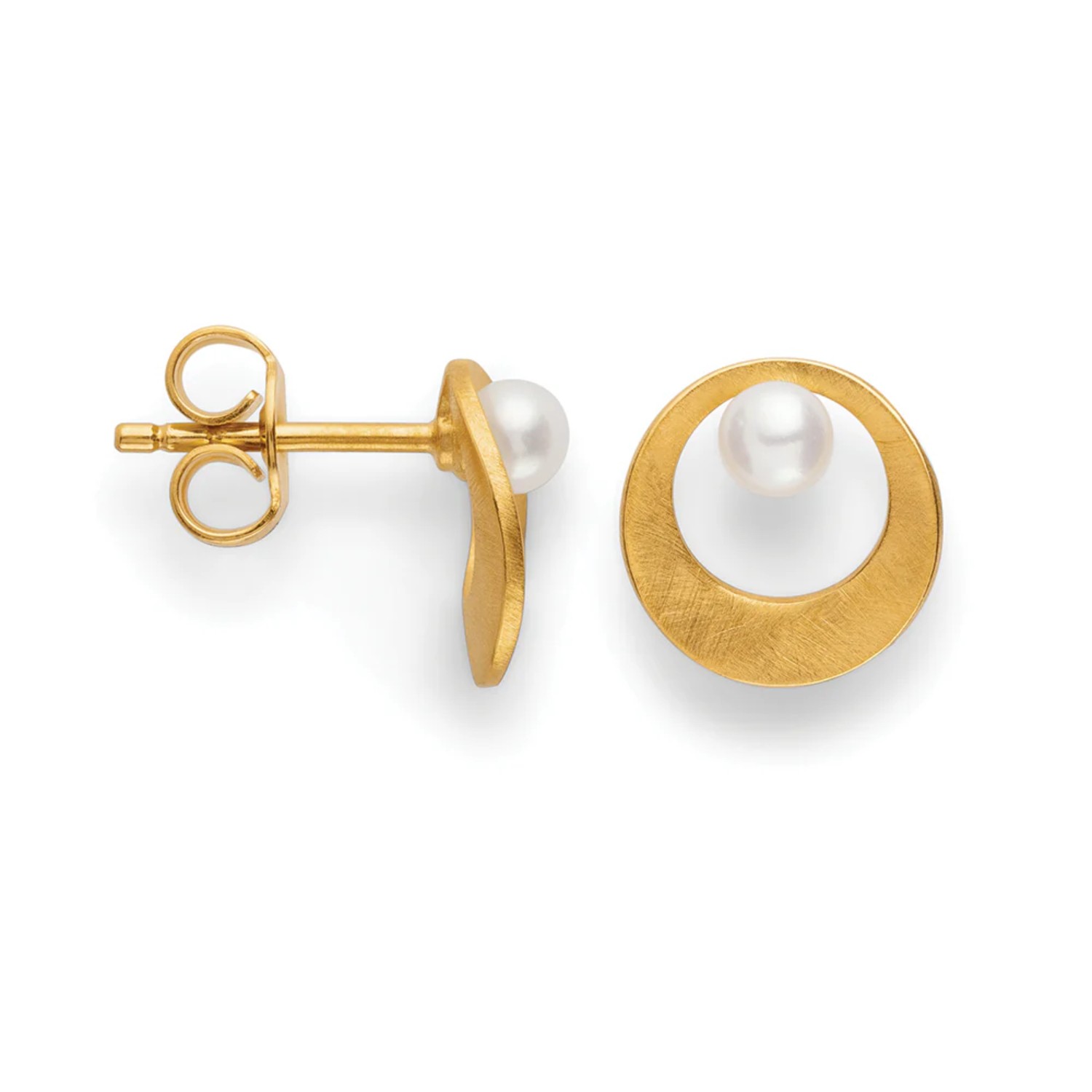 Ohrstecker Luna Pearl von Bastian, goldfarbene 10mm Süsswasser-Perlen, 925 Silber vergoldet für Damen