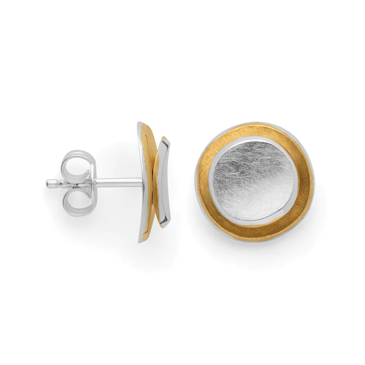 Ohrstecker Twotone Bliss von Bastian – 12mm Damen Ohrschmuck aus 925 Silber vergoldet in Silber und Gold