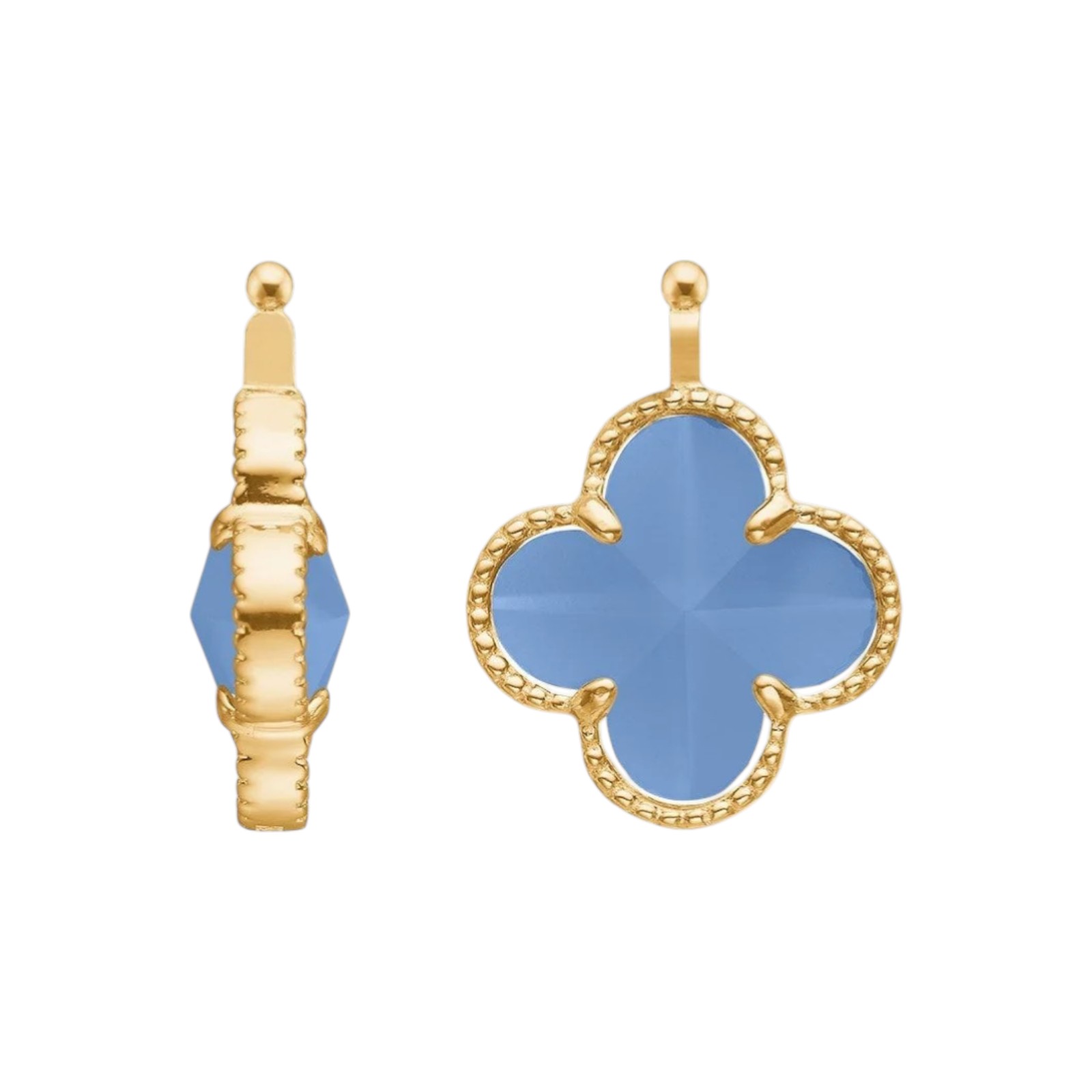 Heide Heinzendorff Glas Facet Kleeblatt Ohrschmuck Damen in goldfarben und blau, 925 Silber vergoldet