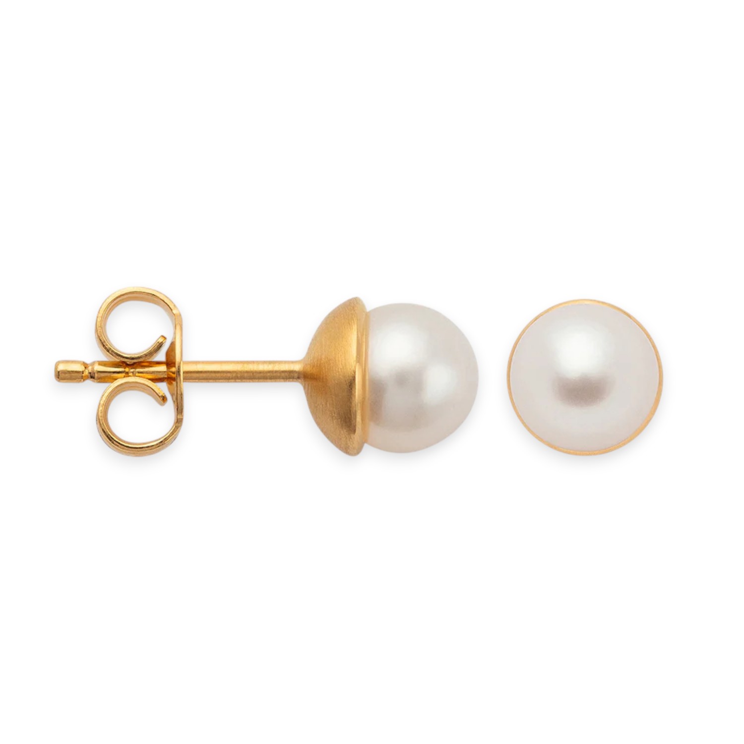 Bastian Ohrstecker Dewdrop Collection aus 925 vergoldetem Silber mit Süsswasser-Perlen, goldfarben-weiß, 6mm