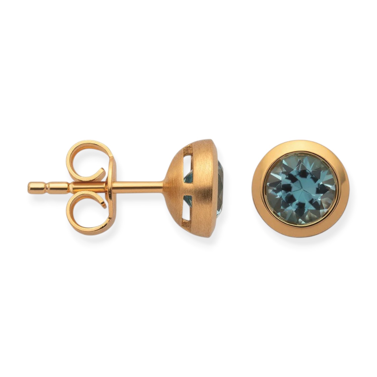 Bastian Ohrstecker Mellow aus 925 vergoldetem Silber mit blauen Topas für Damen, 7mm, goldfarben