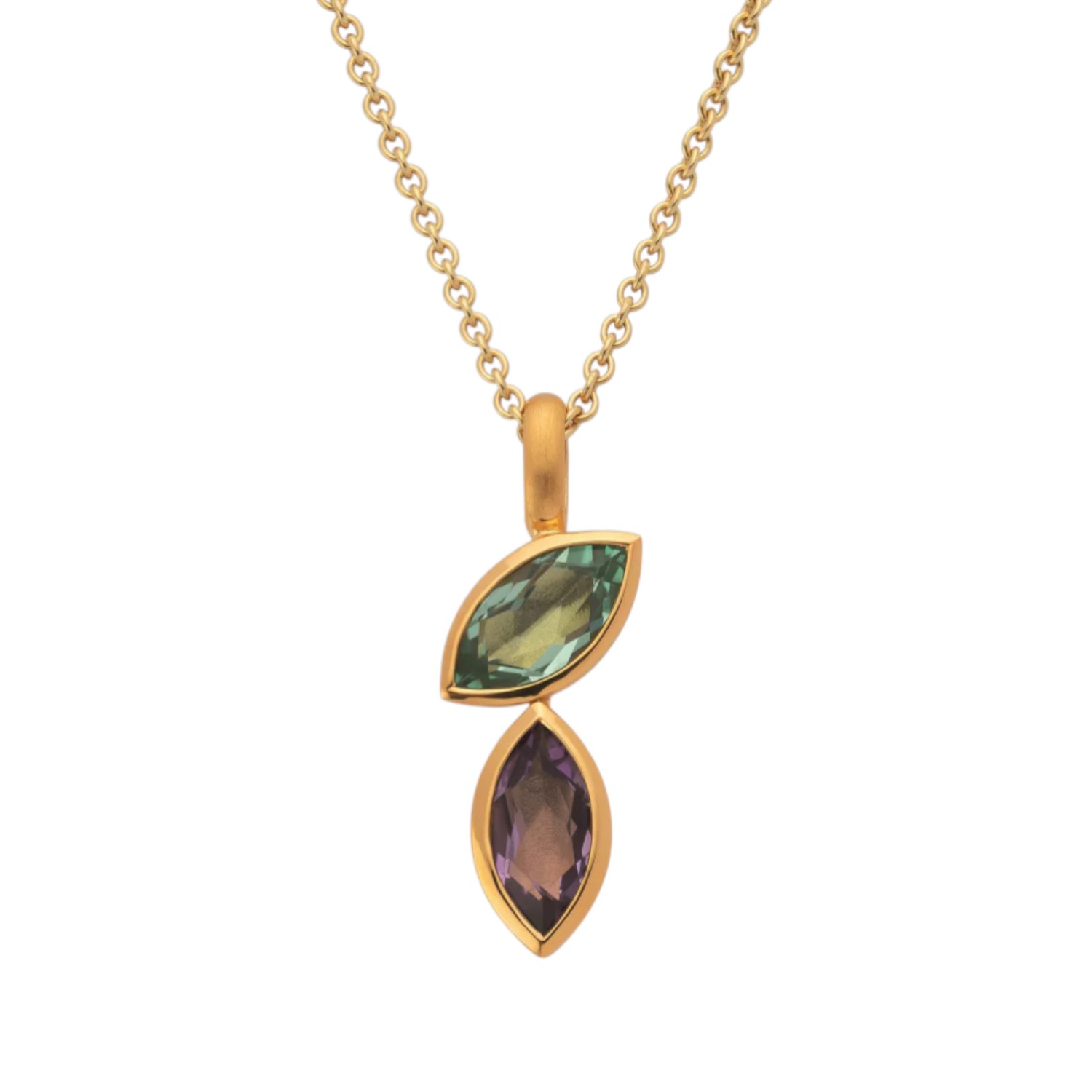 Bastian Anhänger Navette Duo in Gold mit Amethyst für Damen, 26x9mm, eleganter Schmuck für jeden Anlass