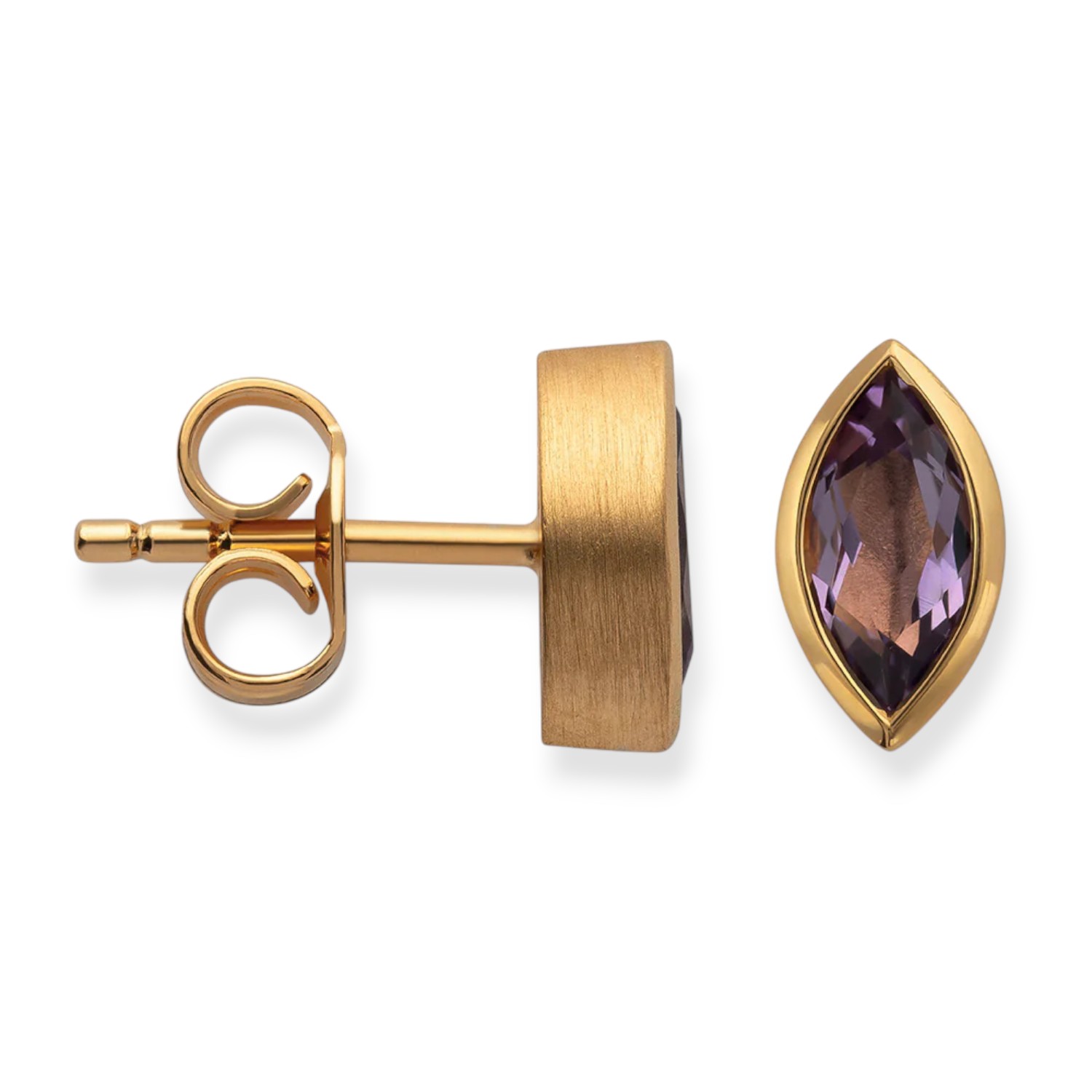 Bastian Ohrstecker Navette 925 Silber vergoldet mit Amethyst in Gold und Violett für Damen, 8x5mm