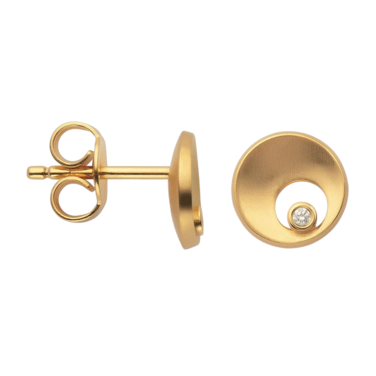 Bastian Ohrstecker Pantheon in Gold mit 1 Diamant, 7mm, 925 Silber vergoldet für Damen