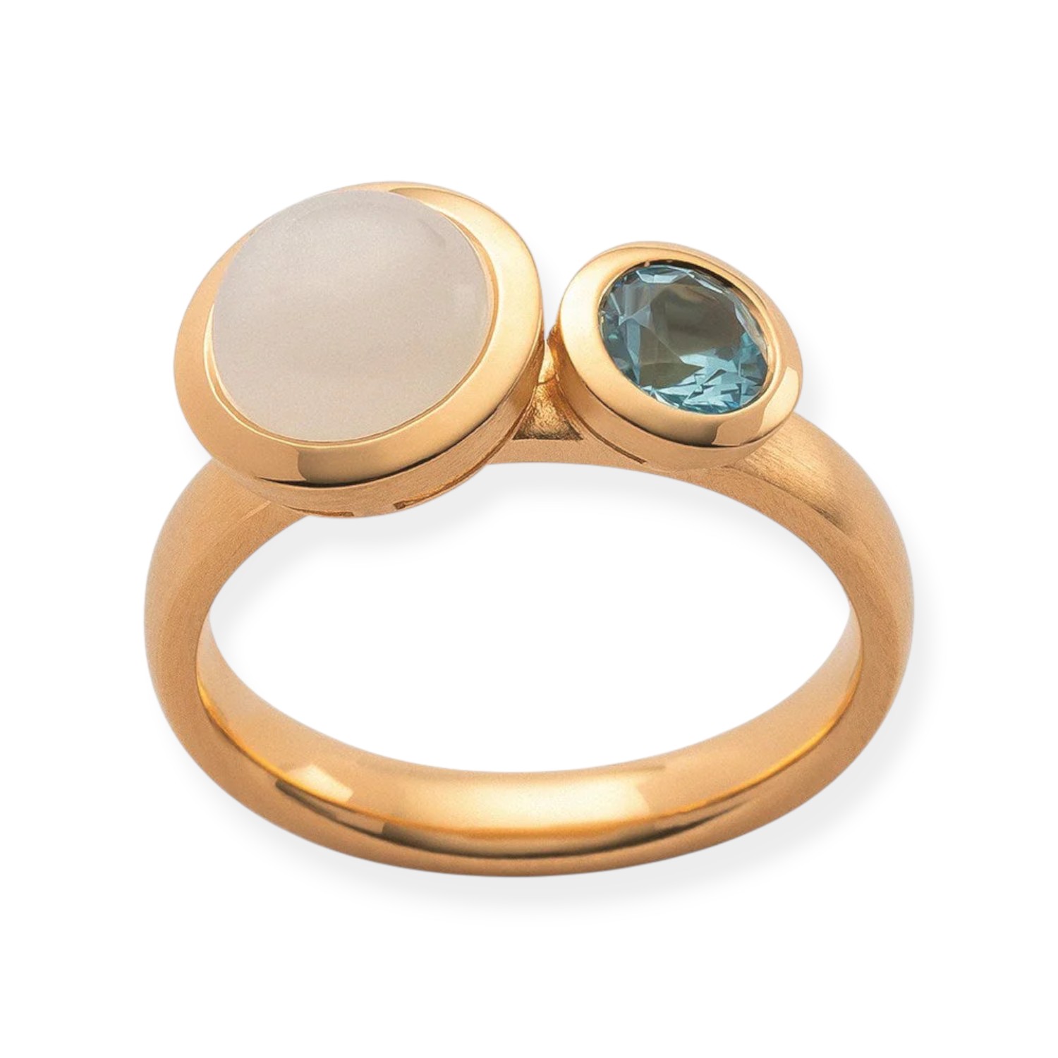Bastian Ring Mellow Damenring 925 Silber vergoldet mit Topas und Mondstein, goldfarben, Größe 56