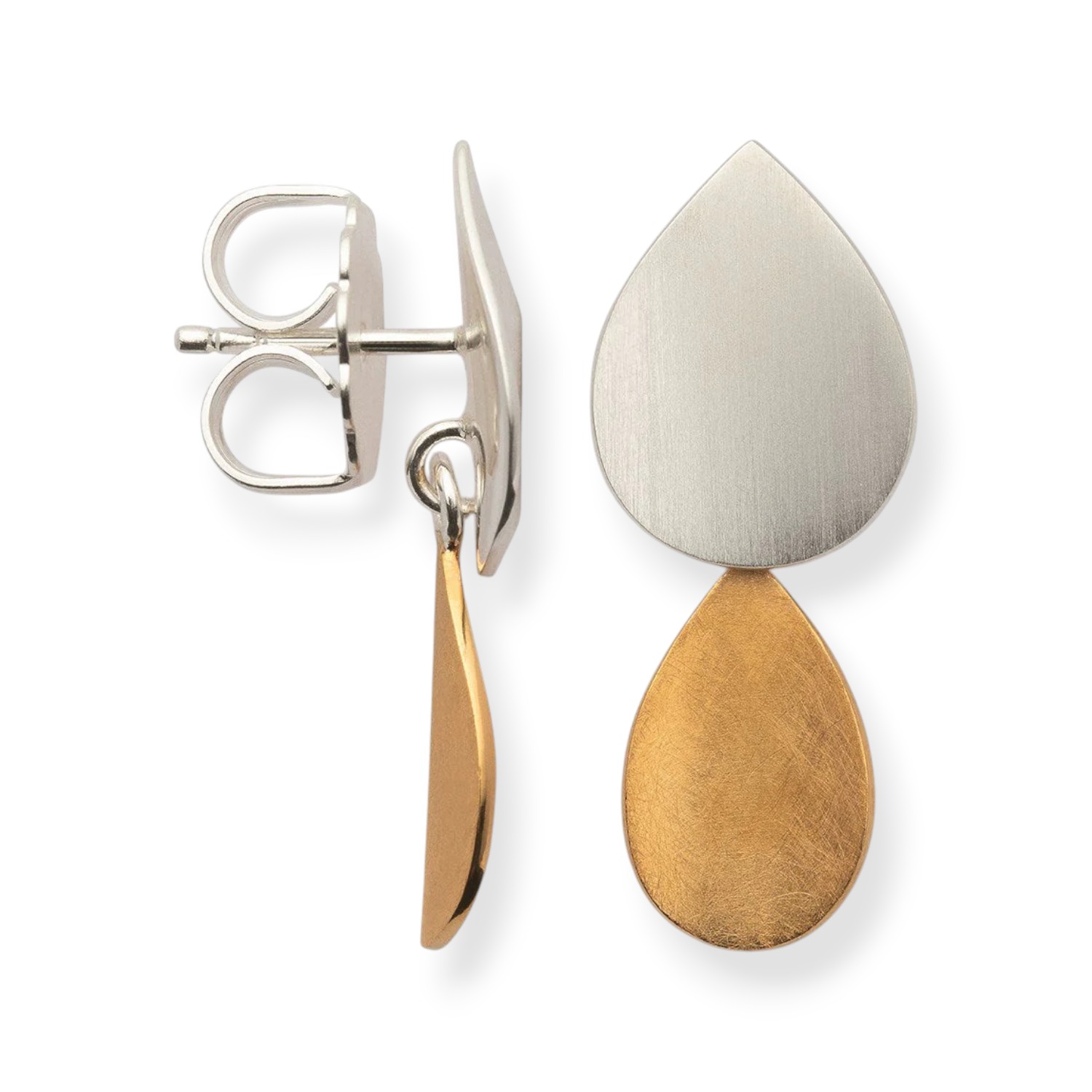 Bastian Ohrstecker Bicolor Drop 925 Silber & vergoldet, 27x11mm, eleganter Damenschmuck in Silber und Gold