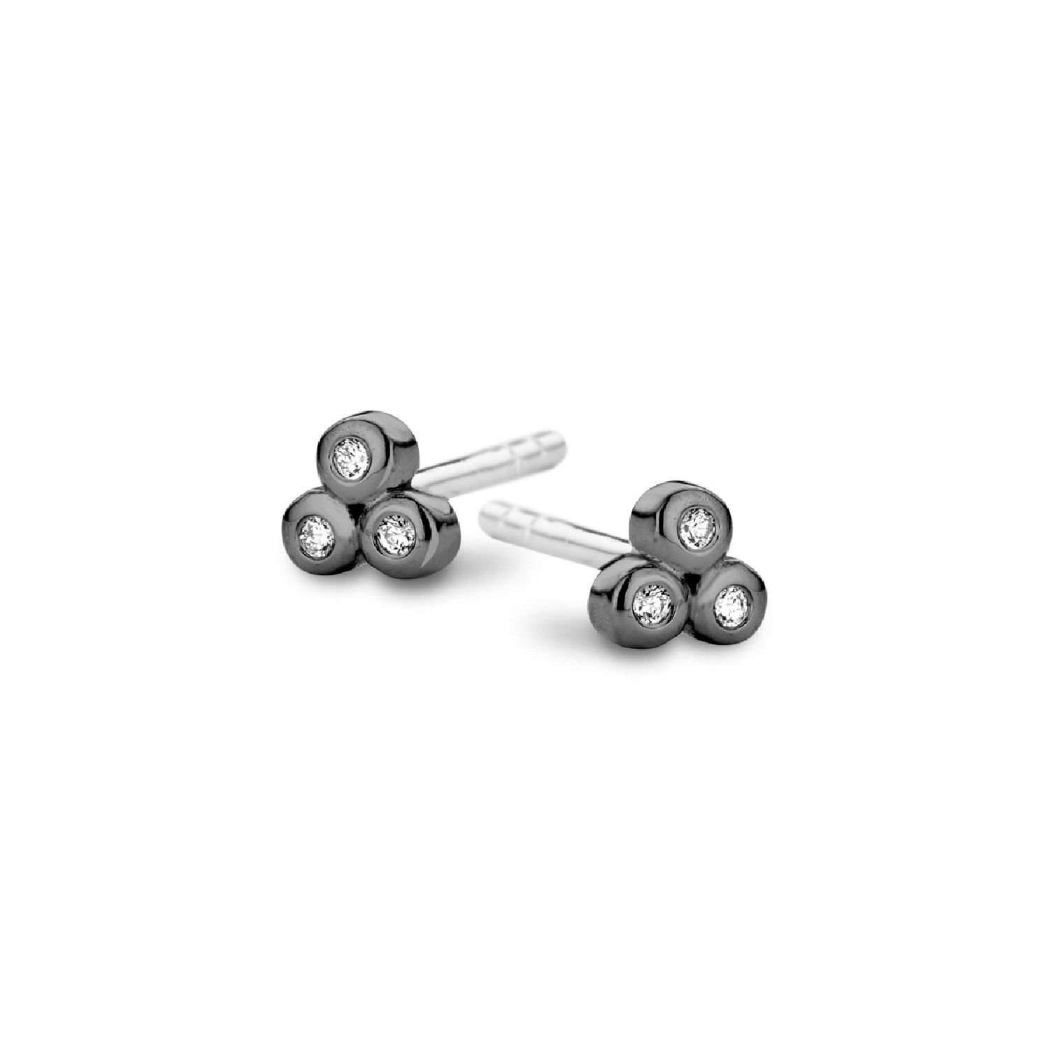 SpiritIcons Trio Ohrstecker Damen aus 925 Silber mit Zirkonia, geschwärzt, 3,9mm, silber-schwarz