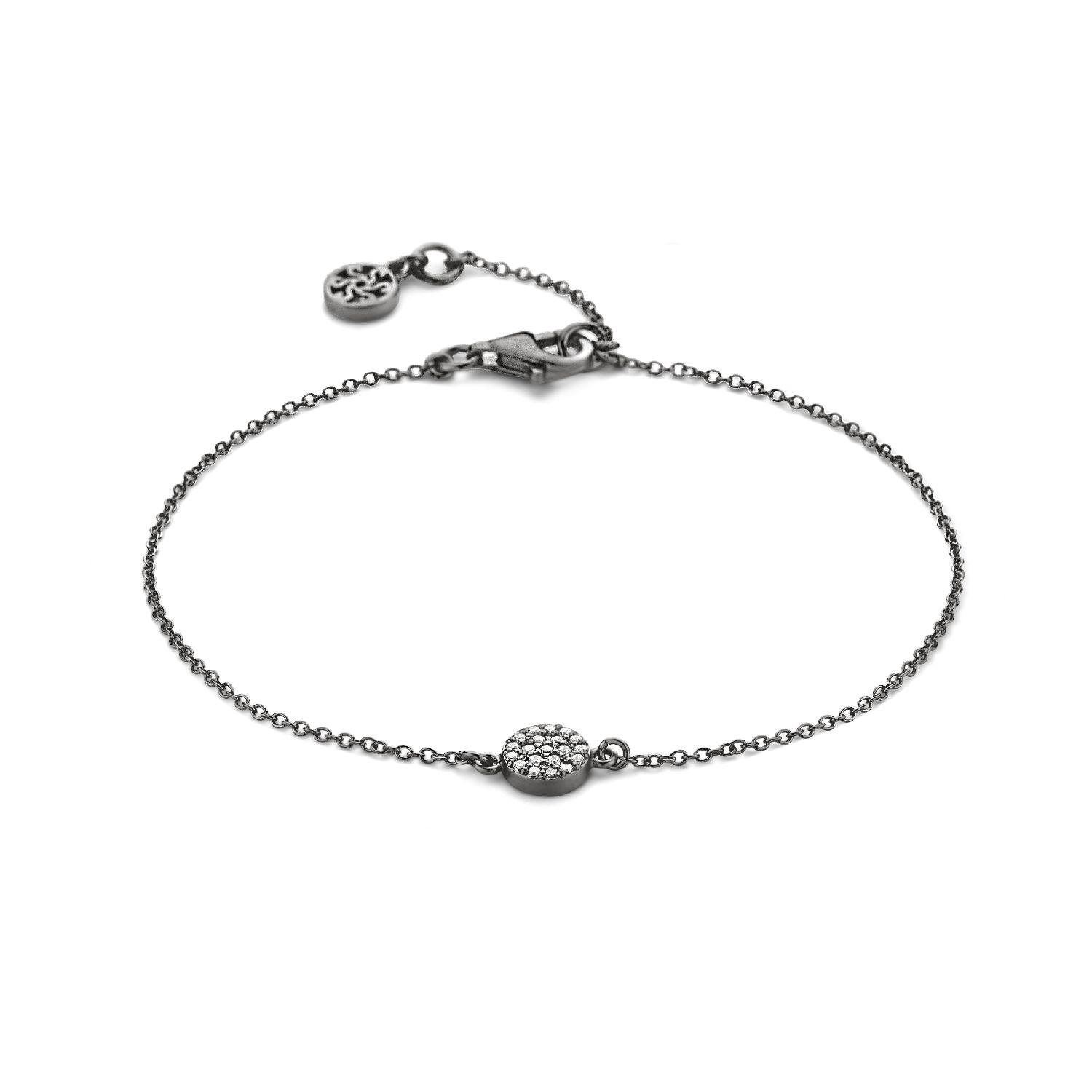 SpiritIcons Mini Armband Damen aus 925 Silber mit Zirkonia, schwarz, Ø 6,3mm, verstellbar 17,5/19cm