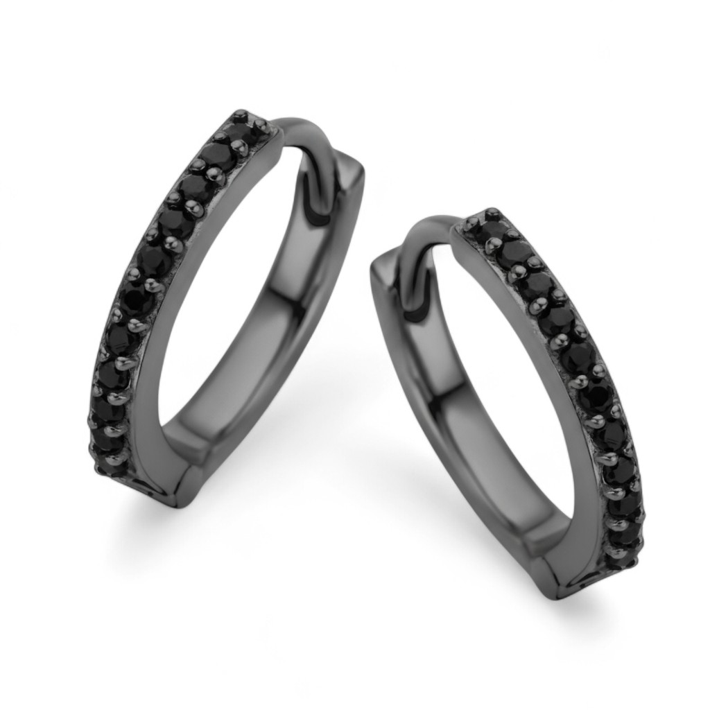 SpiritIcons Passion Creolen Damen Ø 12,5mm aus 925 Silber, geschwärzt mit Zirkonia, schwarz-grau Ohrschmuck