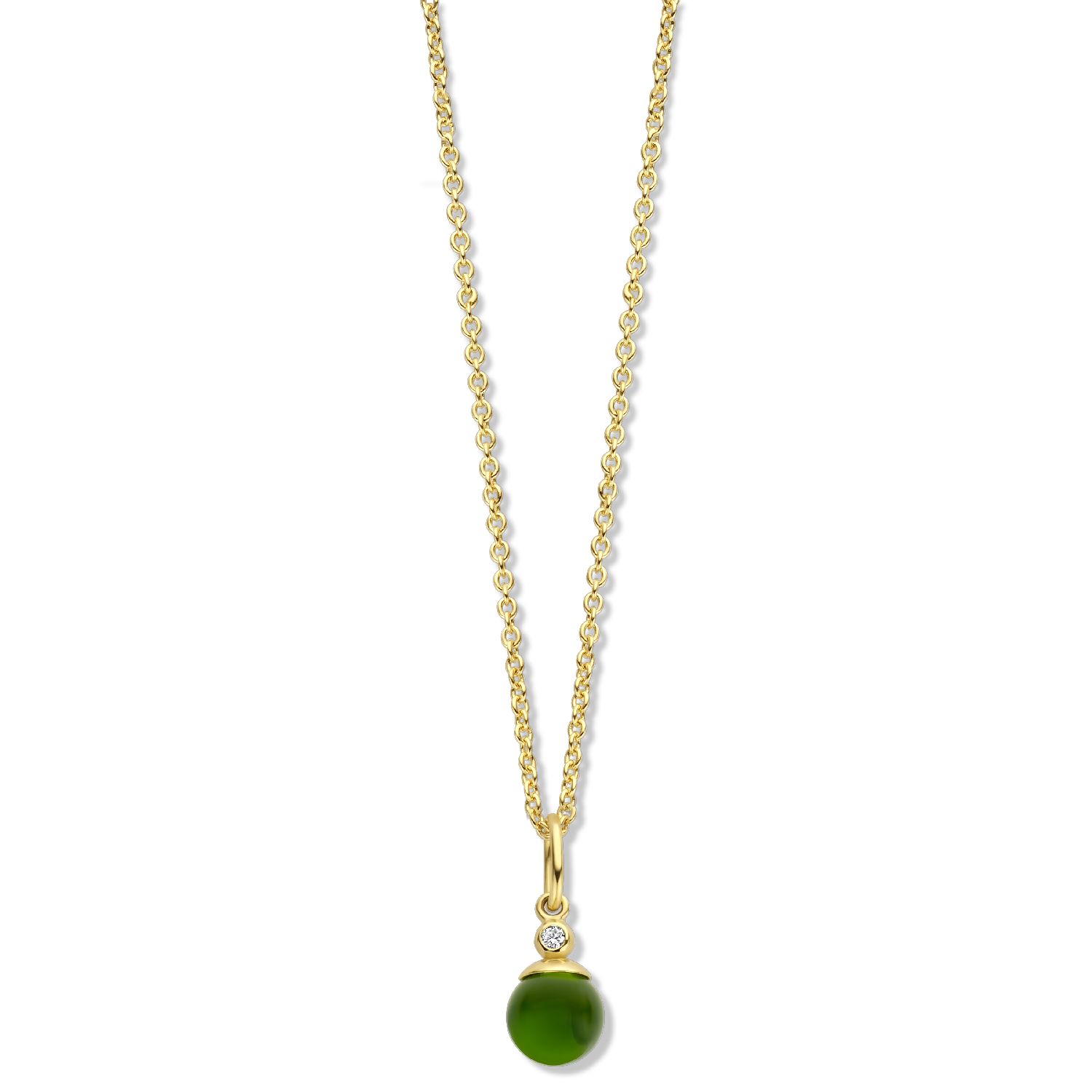 SpiritIcons Figaro Kette Damen 925 Silber vergoldet mit grüner Zirkonia Kugel, 42/45cm, goldfarben