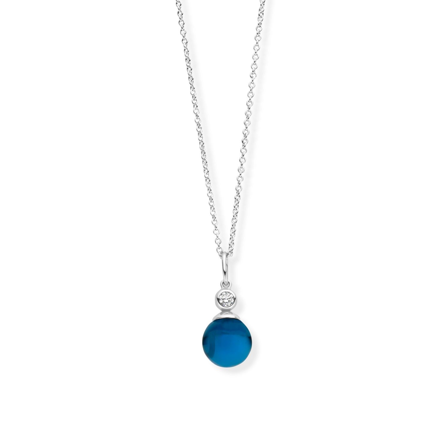 SpiritIcons Figaro Blue Kette für Damen aus 925 Silber mit Zirkonia, 42/45 cm, silber-blau, Ø 9mm