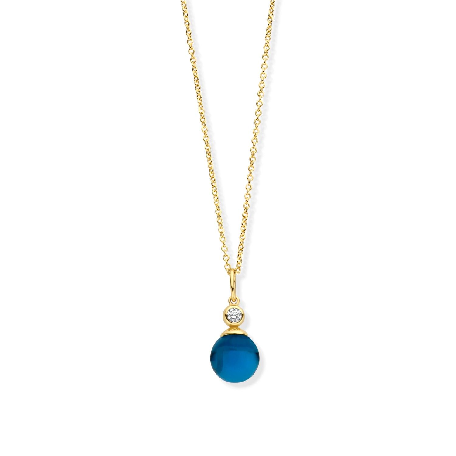SpiritIcons Figaro Blue Kette für Damen, 925 Silber vergoldet, Zirkonia, 42/45cm, gold-blau