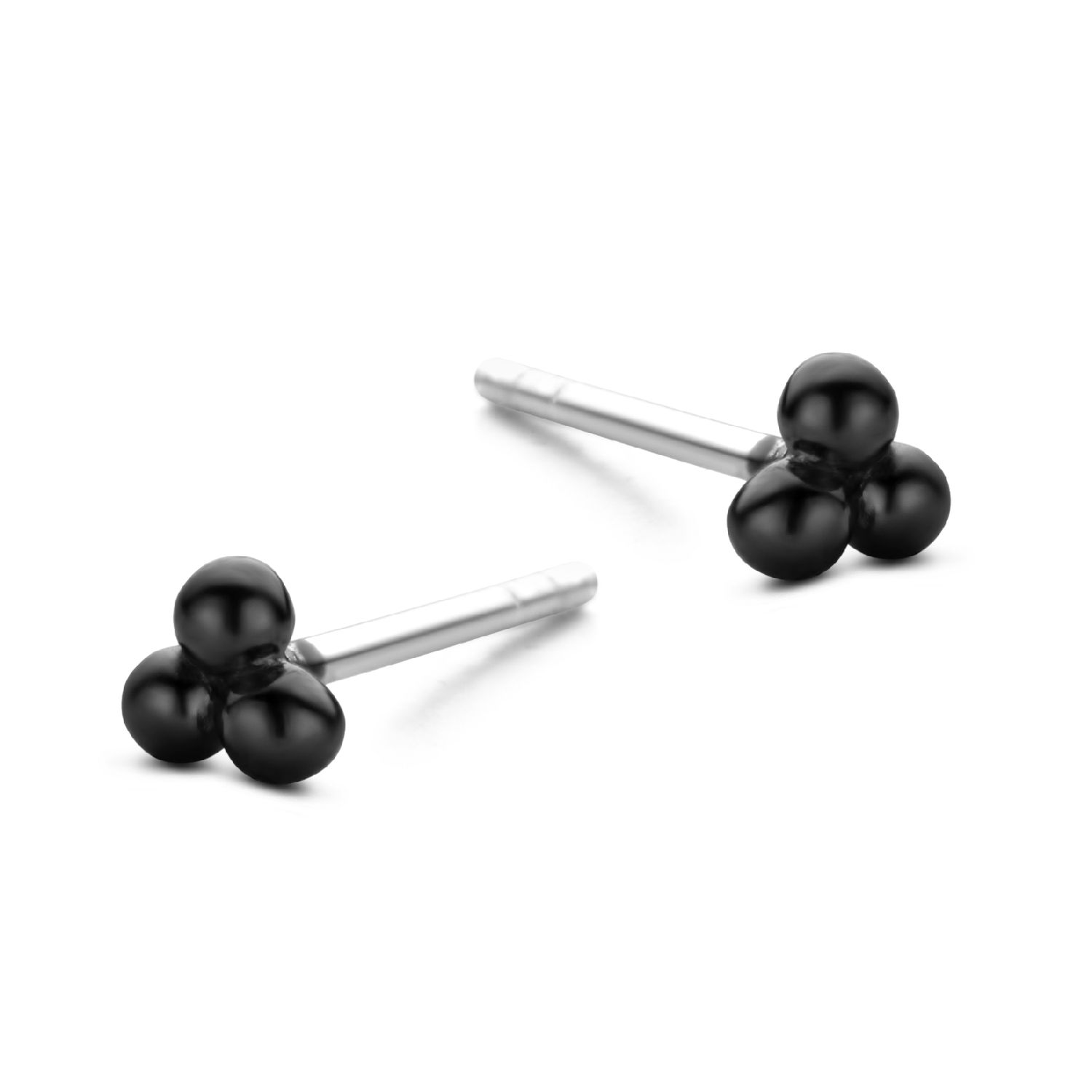 SpiritIcons Shishi Ohrstecker Damen 925 Silber schwarz mit 3 geschwärzten Kügelchen, 3,6mm