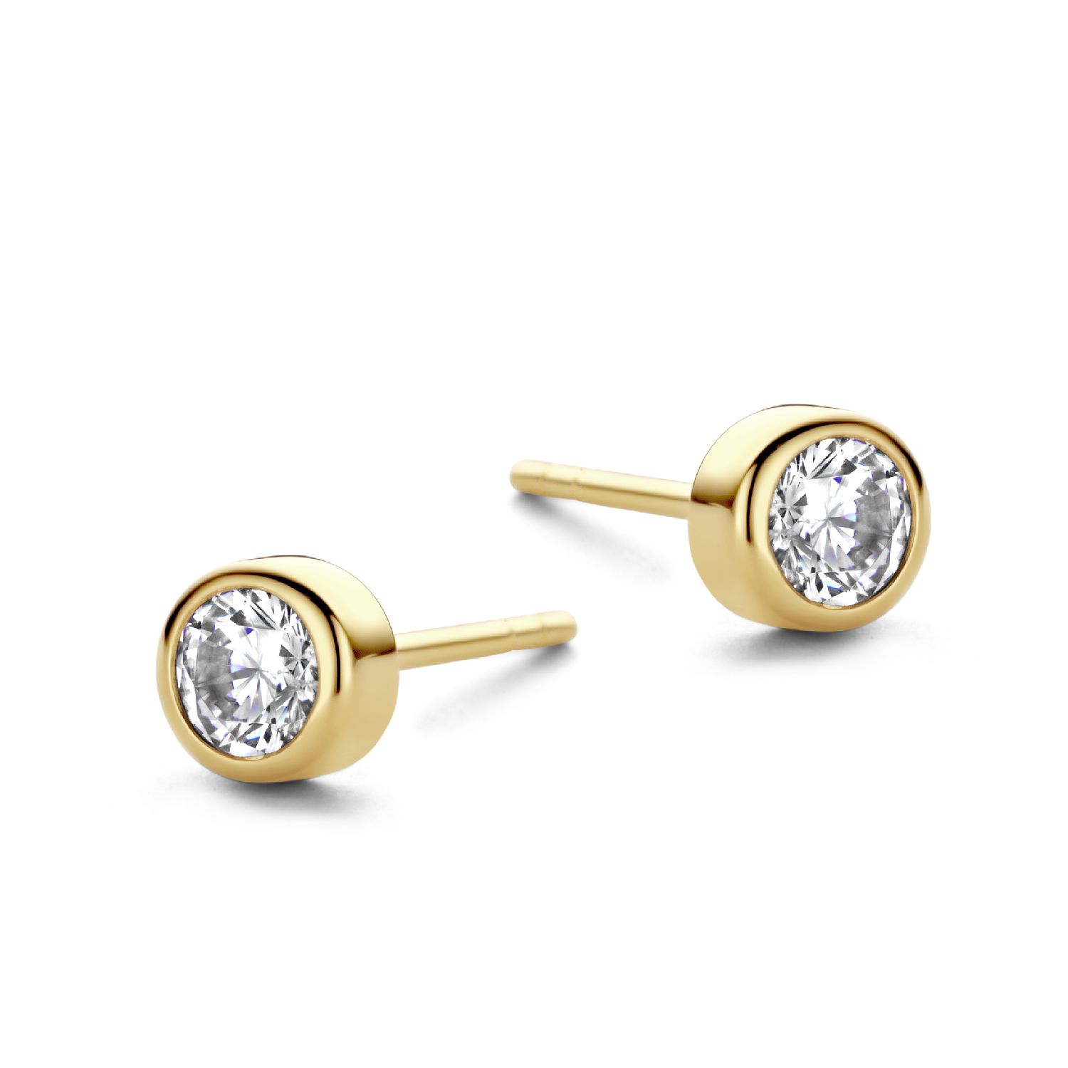 SpiritIcons Vega Ohrstecker Damen, vergoldet aus 925 Silber mit Zirkonia, Ø 5,2mm, goldfarben