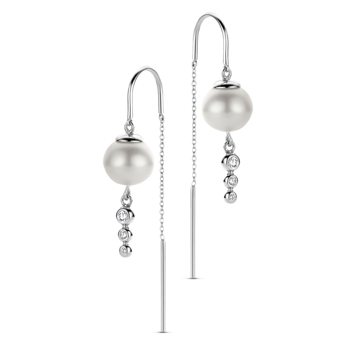 SpiritIcons Swan Ohrhänger aus 925 Silber mit Perle und Zirkonia für Damen, silber-weiß, 8mm