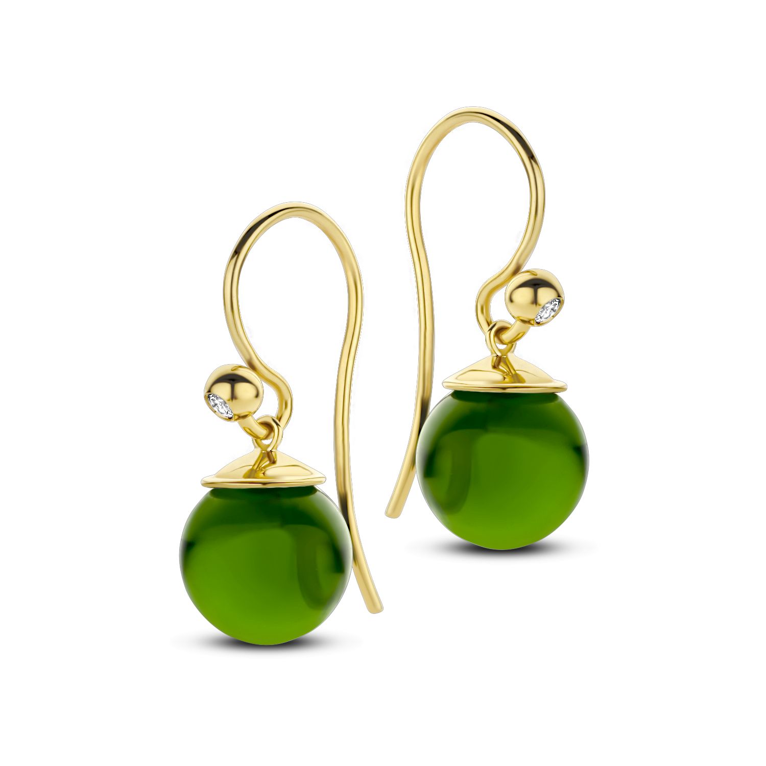 SpiritIcons Figaro Ohrhänger Damen 9mm goldvergoldet mit grüner Perle und Zirkonia, 925 Silber