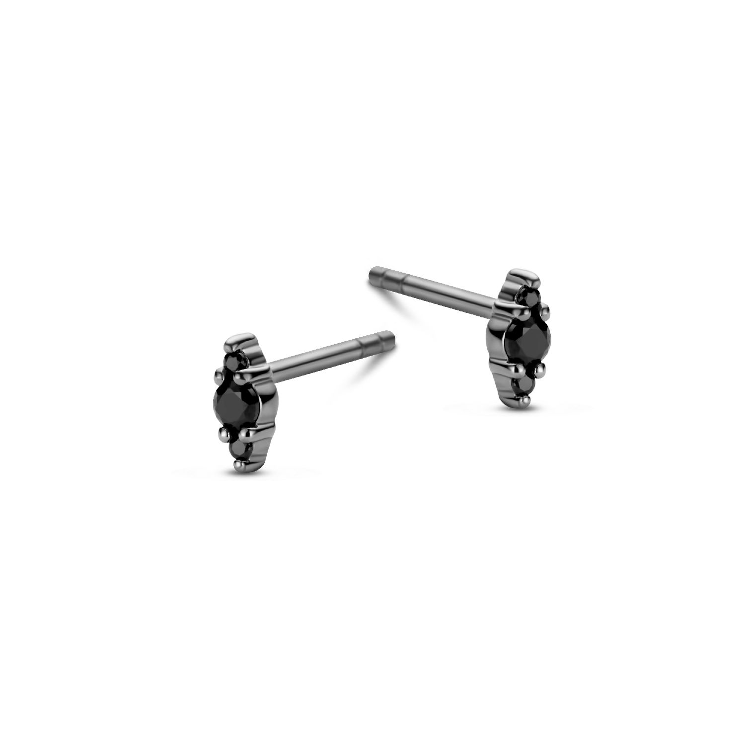SpiritIcons Damen Ohrstecker aus 925 Silber mit schwarzer Oberfläche und Zirkonia, 2x5,3mm