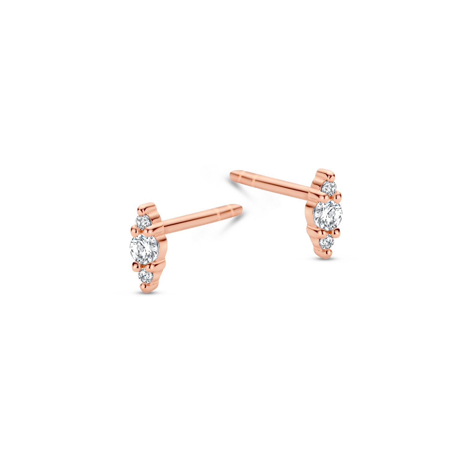 SpiritIcons Beauty Ohrstecker Damen 925 Silber rosé vergoldet mit Zirkonia, 2x5,3mm, rot/roségoldfarben