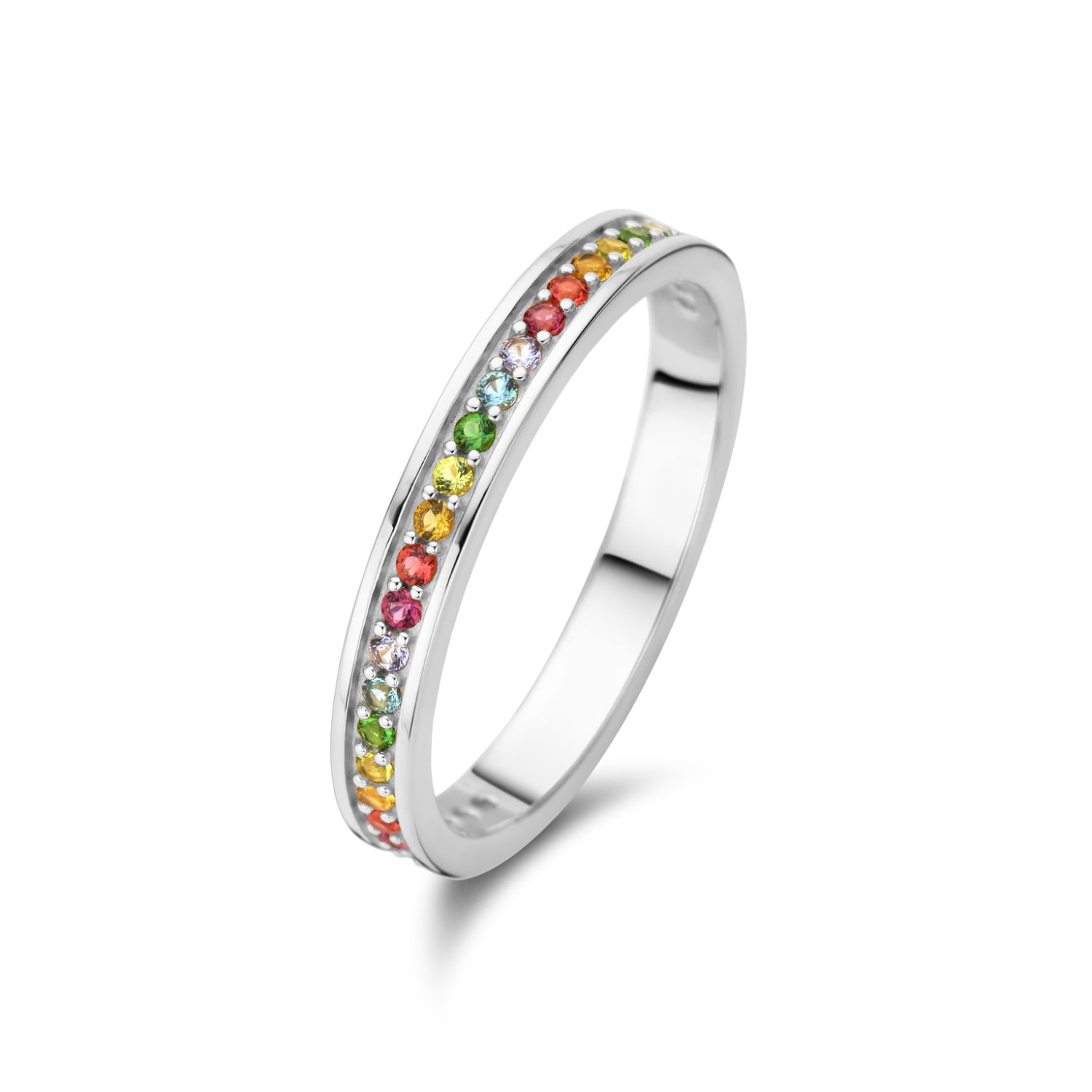 SpiritIcons Chic Ring für Damen aus 925 Silber mit buntem Zirkonia-Besatz, Größe 56, 2,8mm breit