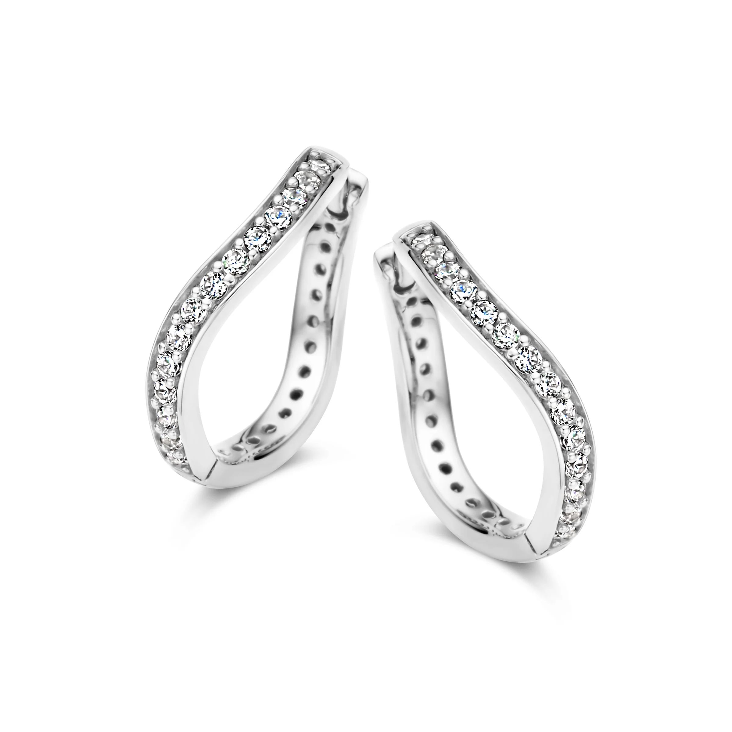 SpiritIcons Creolen in Wellenform aus 925 Silber mit Zirkonia für Damen, Ø 18mm, silberfarben