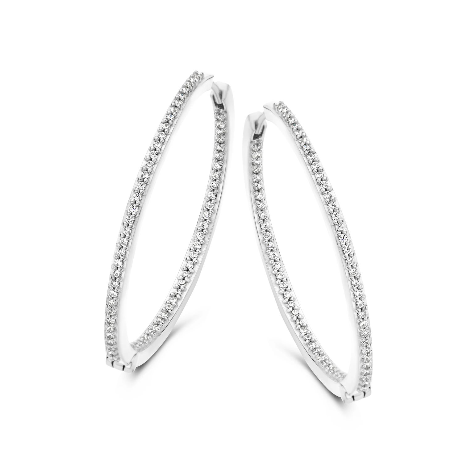 SpiritIcons Creolen aus 925 Silber mit Zirkonia für Damen, Ø 35mm, klappbar, silberfarben