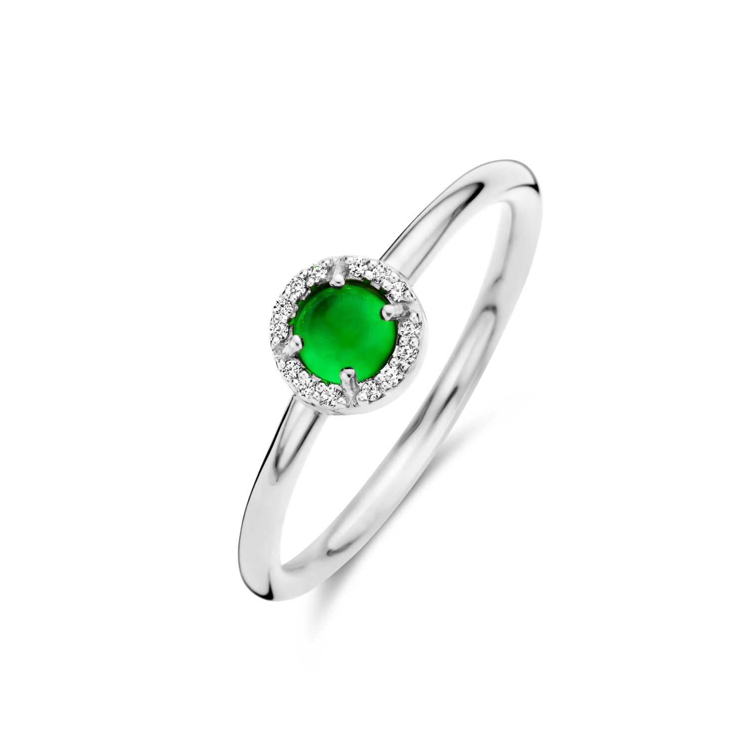 SpiritIcons Euphoria Ring für Damen, 925 Silber mit grünem Zirkonia, Größe 52