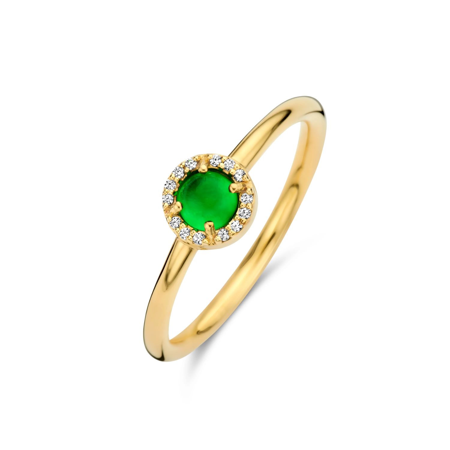 SpiritIcons Damen Ring vergoldetes Silber, grüner Zirkonia, Größe 54