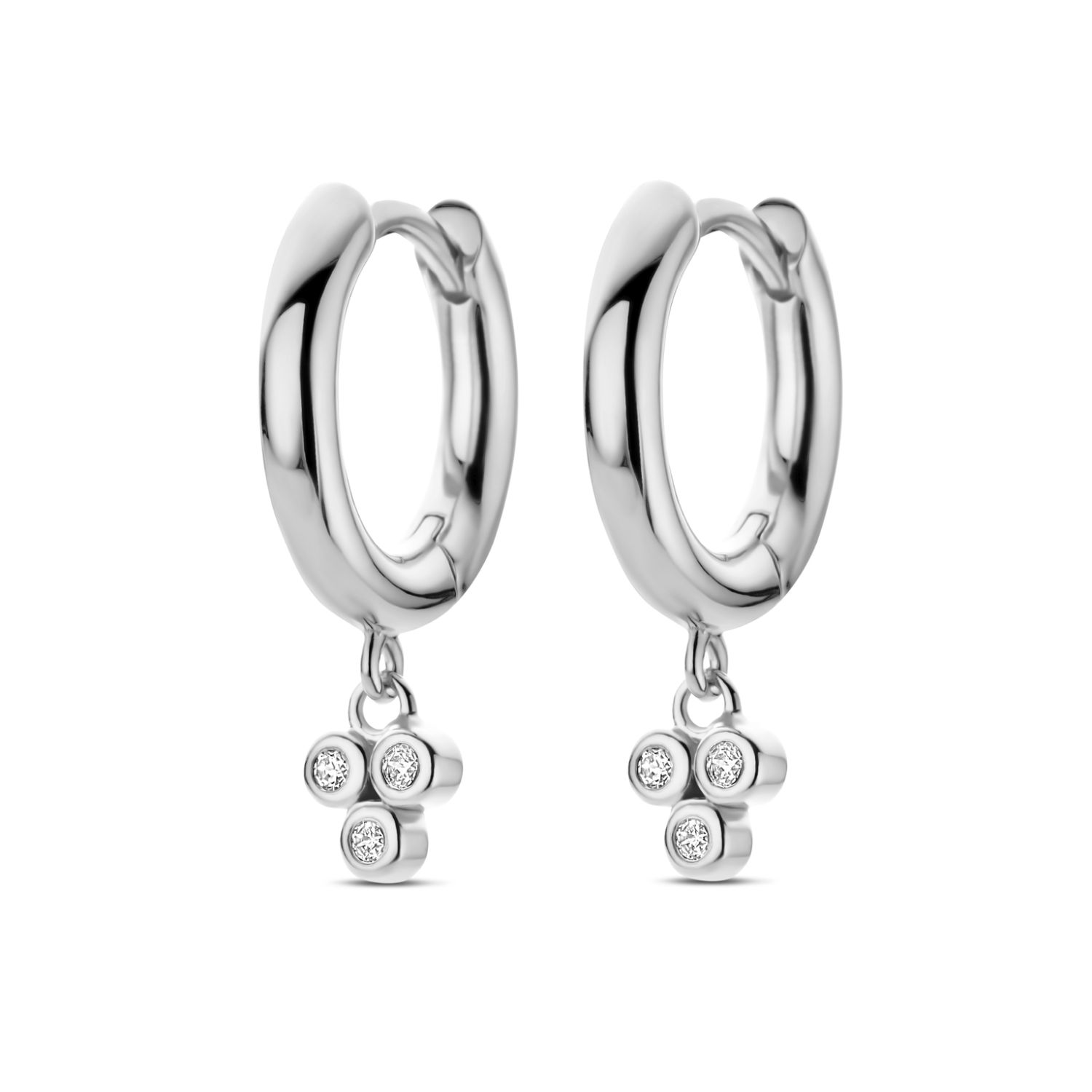 SpiritIcons Trio Creolen für Damen aus 925 Silber mit Zirkonia, Ø 11,9mm, eleganter Ohrschmuck in Silber