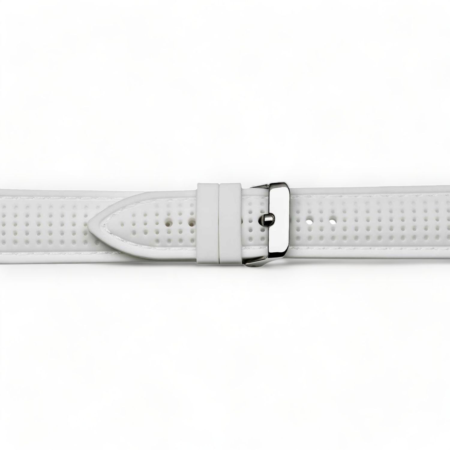 Schmidt Silikon Uhrenarmband Gelocht Weiß, 18mm Anstoß/Schließe, Unisex, Silberfarbene Schließe