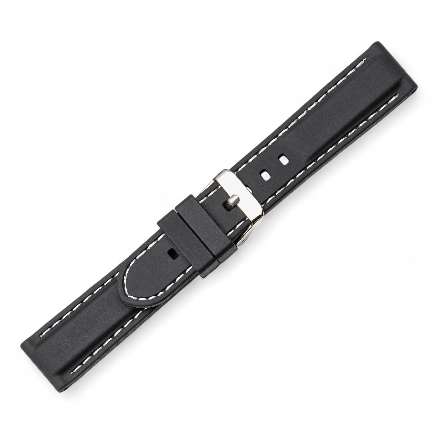 Schmidt Silikonband schwarz mit weißer Naht, 20mm für Herren & Damen, 6mm dick, Uhrenarmband