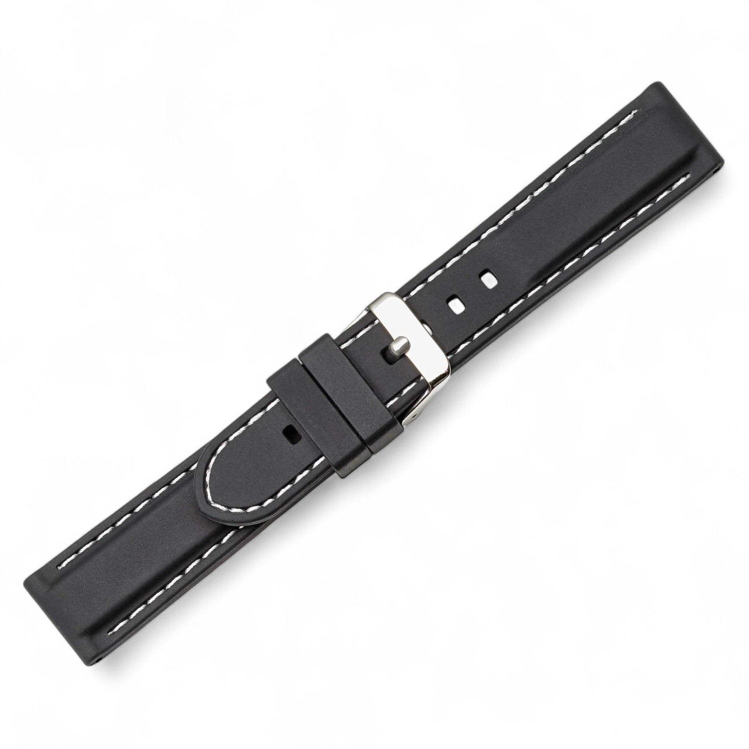 Schmidt Silikonband 22mm schwarz mit weißer Naht für Herren und Damen, 6mm dick, ideal für Uhrenarmbänder