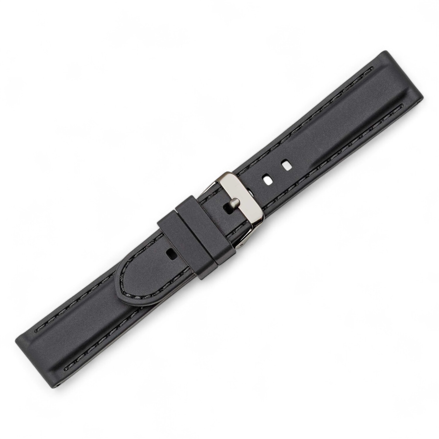 Schmidt Silikonband schwarz mit schwarzer Naht, 20mm für Herren & Damen, 5mm dick, ideal für Uhrenarmbänder