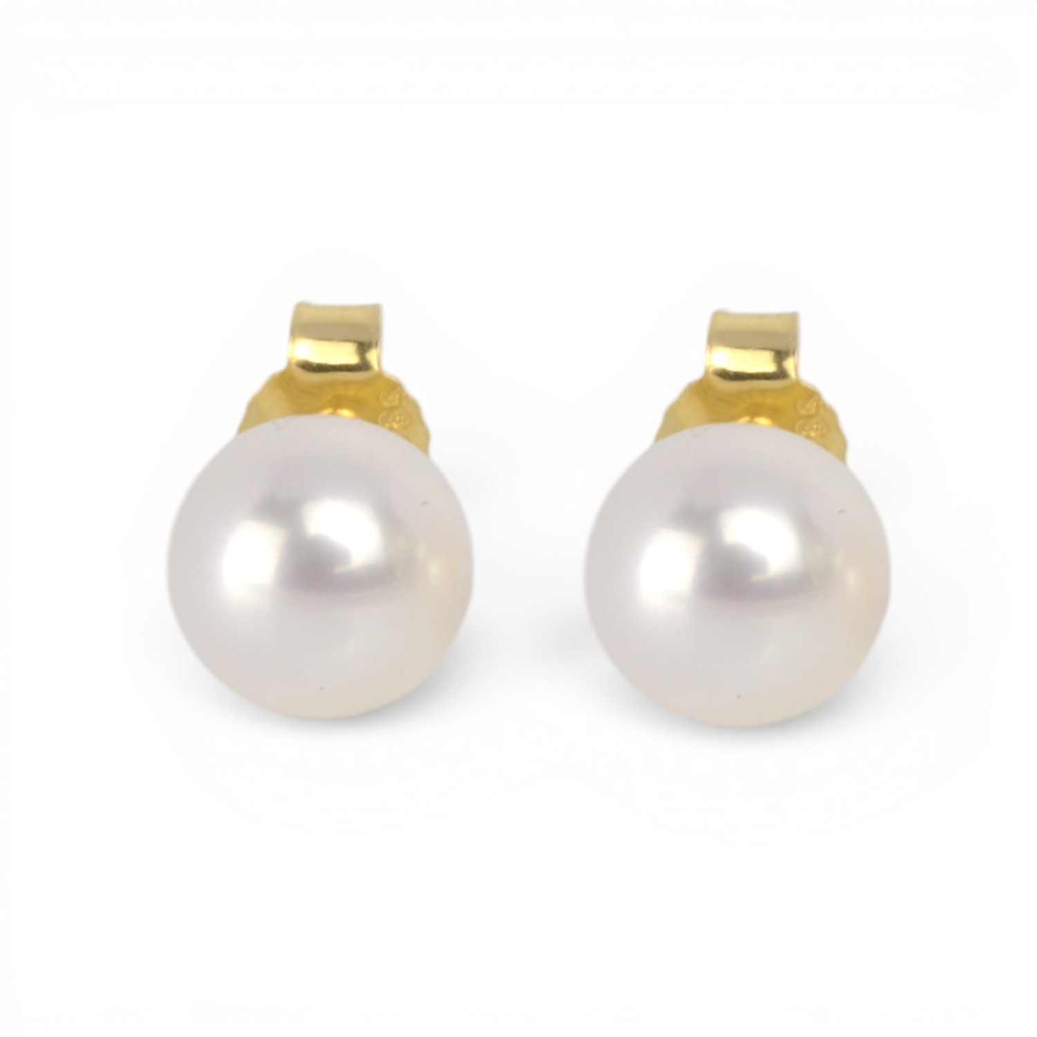 Schmidt Ohrstecker 585 Gelbgold mit 7,5mm Süsswasser-Perle für Damen, eleganter Ohrschmuck in Gold und Weiß
