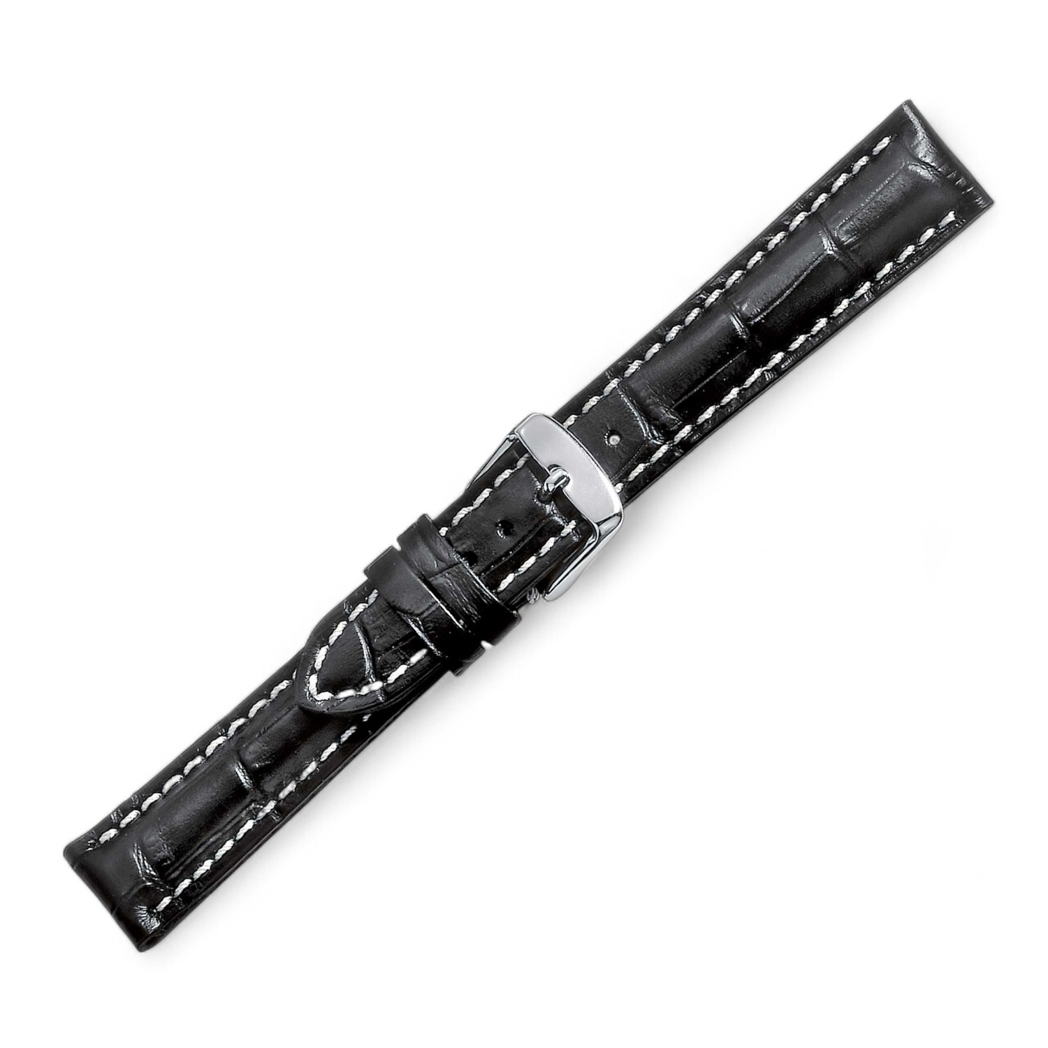 SWISS-Chrono II Herren Leder-Uhrenarmband schwarz 22mm von Schmidt mit silberner Schließe