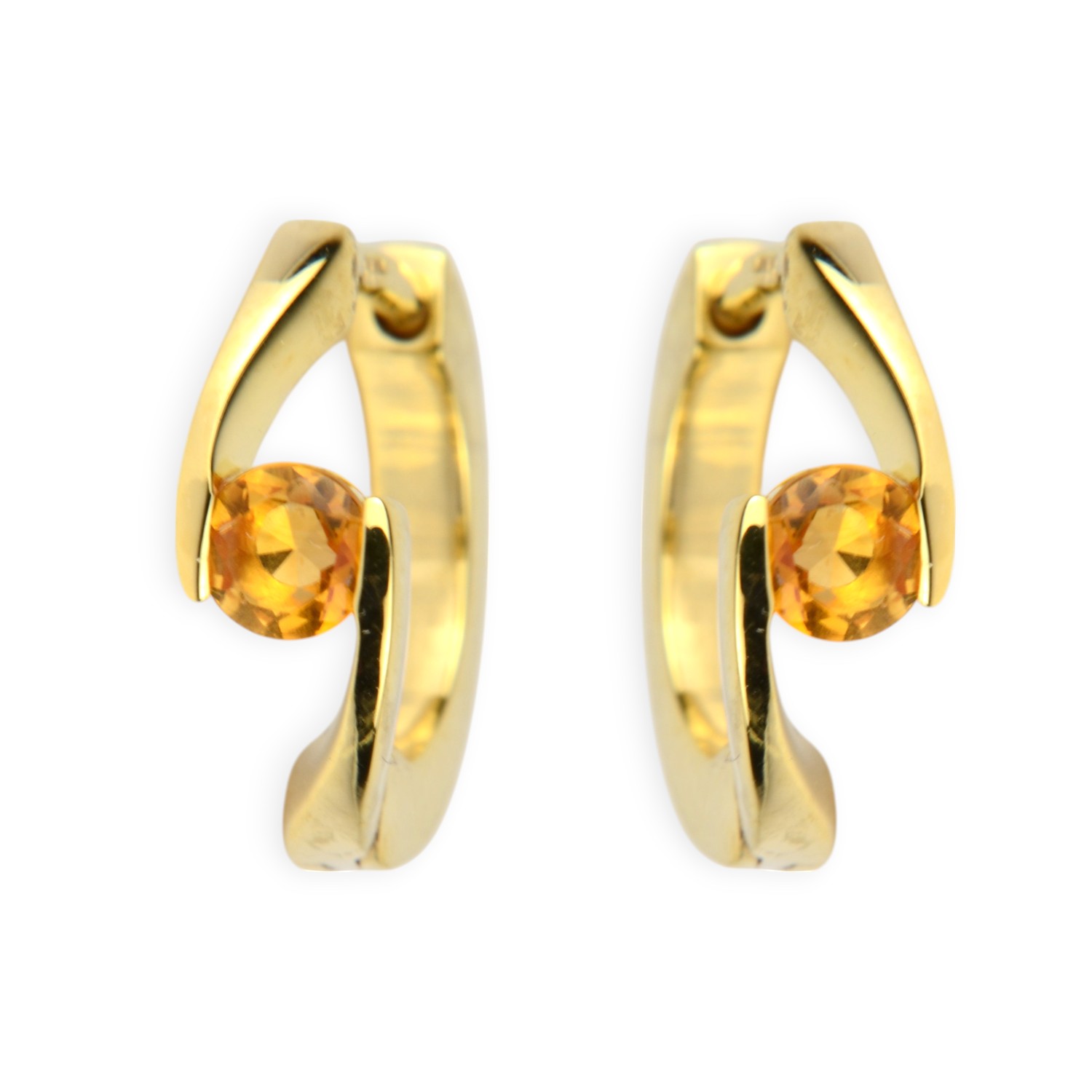 Schmidt Creolen aus 585 Gelbgold mit Citrin für Damen, Ø 13,5mm, eleganter Ohrschmuck in Gold und Gelb
