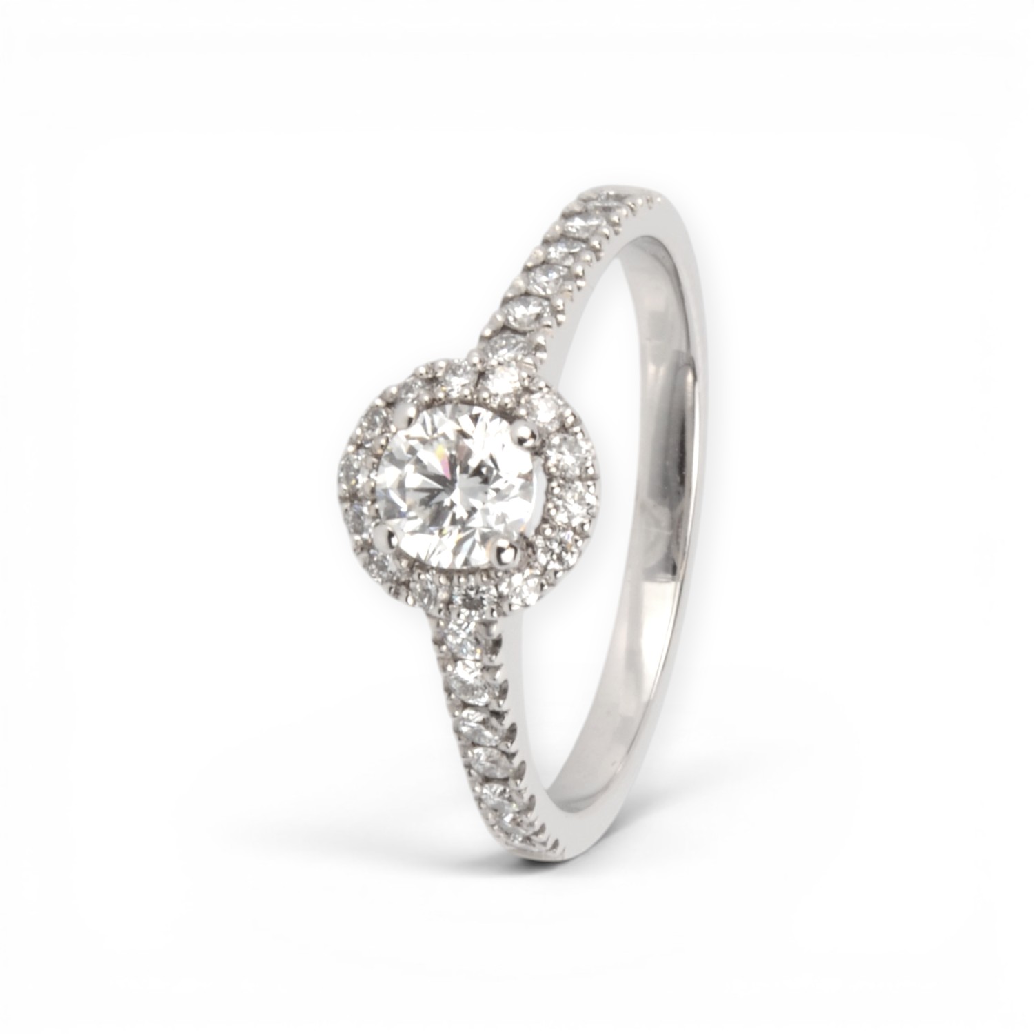 Rubin Verlobungsring aus 585 Weißgold mit 28 Brillanten, Damenring, silberfarben, Größe 49, 0,36 ct.