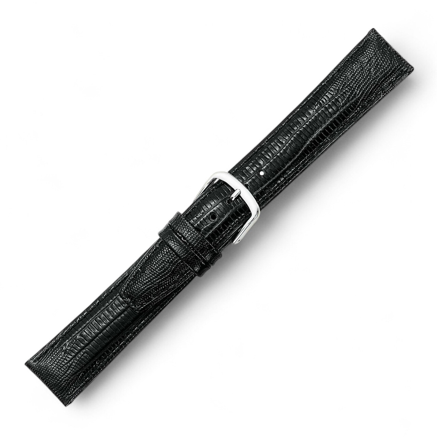 Schmidt Tejuprägung Uhrenarmband aus schwarzem Leder für Herren und Damen, 18mm breit, 2mm dick
