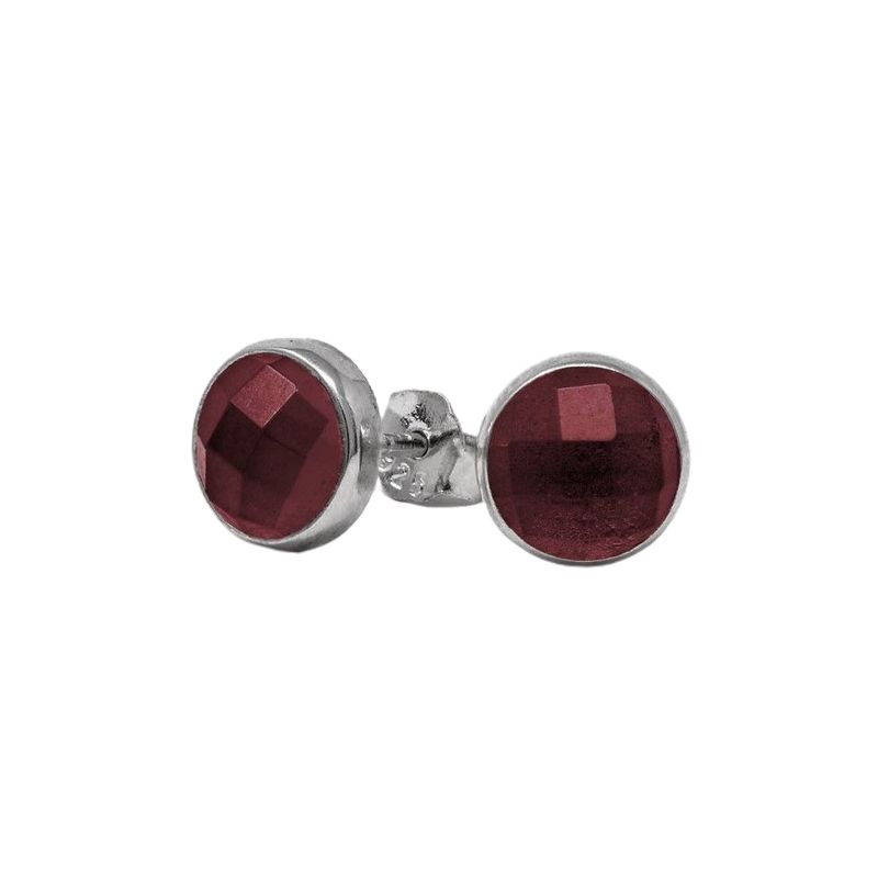 monessa Ohrstecker aus 925er Silber mit roten Granatsteinen für Damen, 7mm, eleganter Ohrschmuck