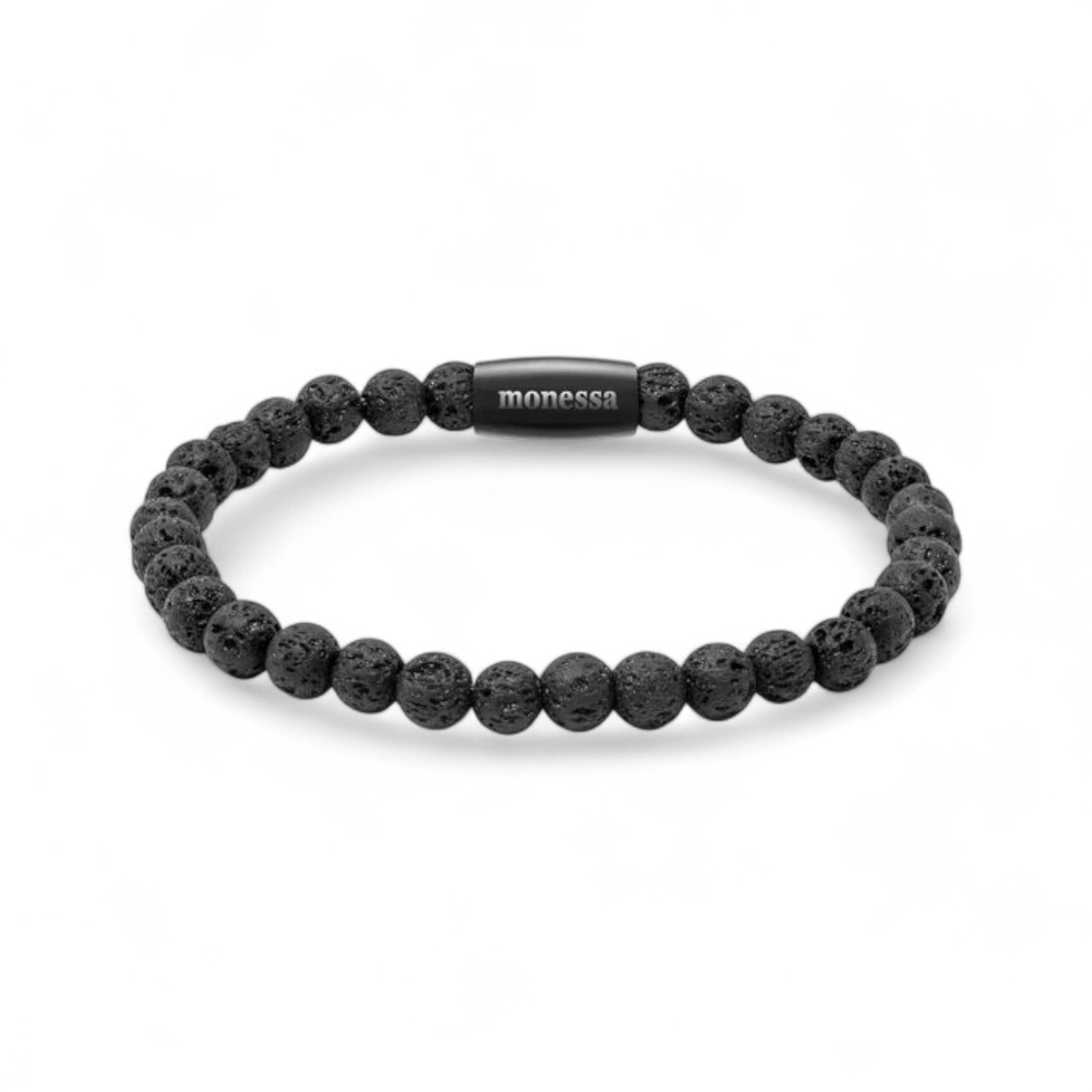 monessa Armband Lavastein mit Magnetschließe für Herren und Damen, schwarz, 21cm, Ø 6,5mm