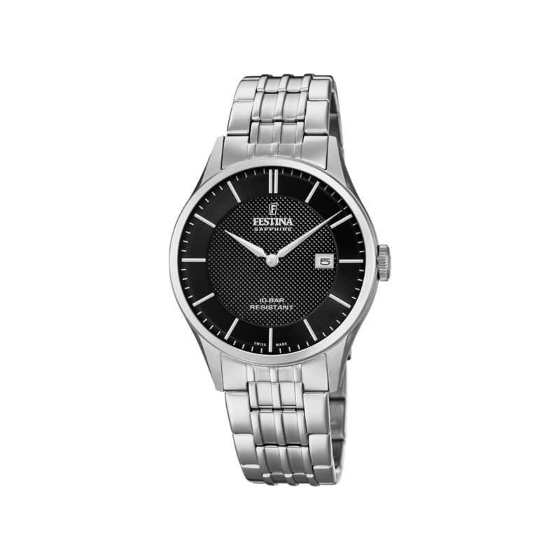 FESTINA Herrenuhr 40mm Edelstahl mit Safirglas, Quarz-Analog, 10 Bar, silber/schwarz