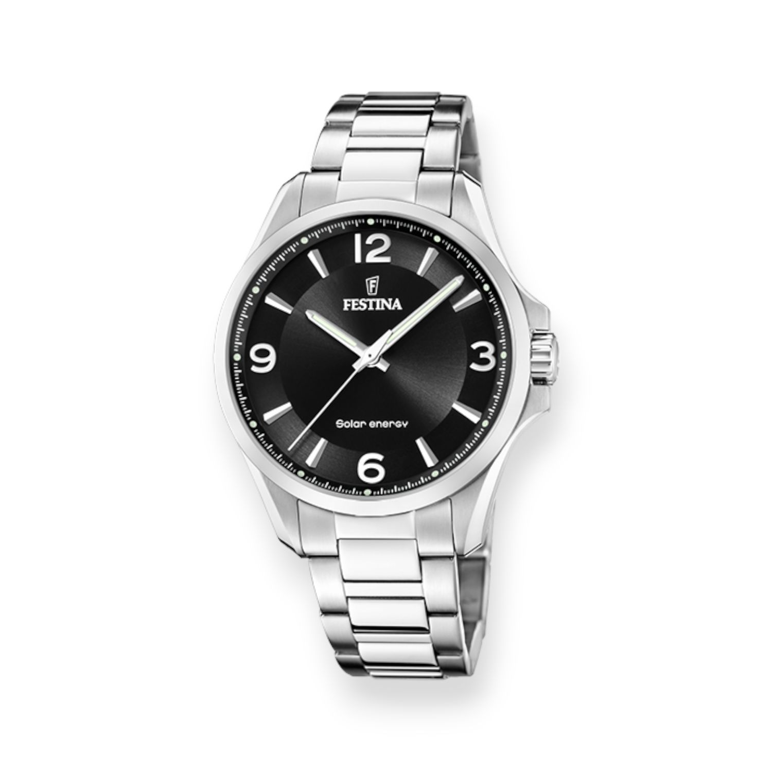 FESTINA Herren Solar-Armbanduhr Edelstahl 43mm silberfarben-schwarz, mineralglas, 5 Bar wasserdicht