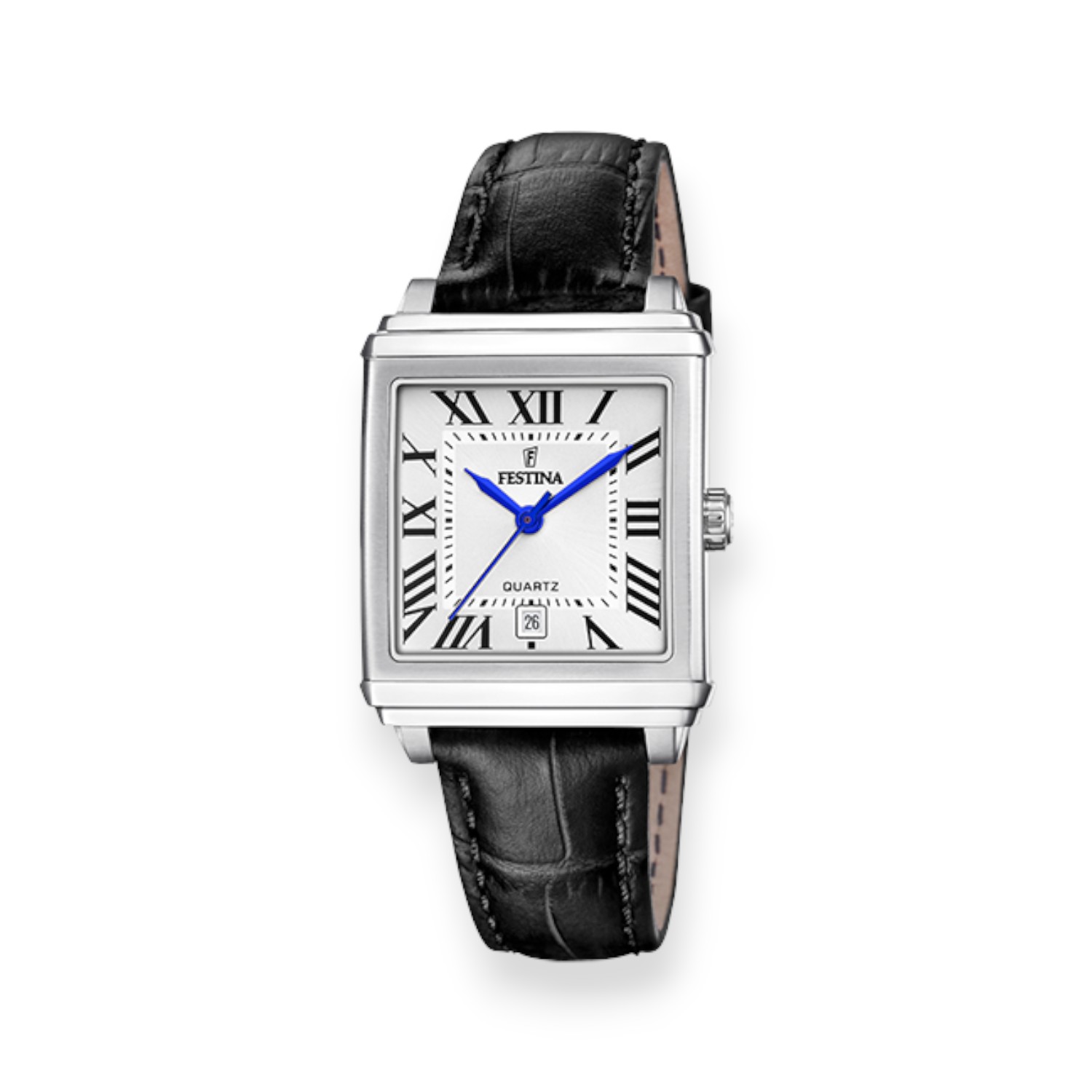 FESTINA Quarz-Armbanduhr für Herren und Damen, silberfarbenes Edelstahlgehäuse, schwarzes Lederarmband, 5 Bar