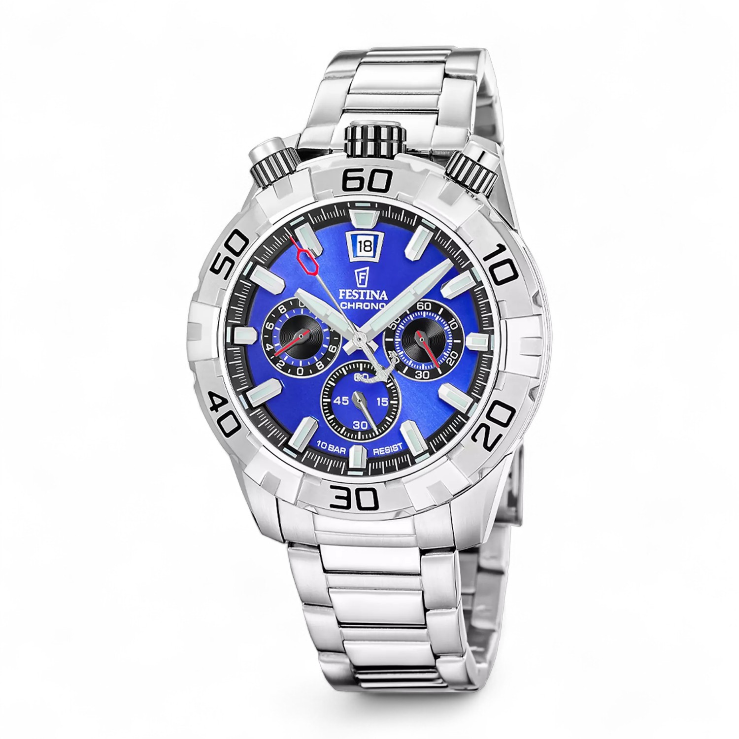 FESTINA Herren Armbanduhr Bullhead Blau Edelstahl 45mm Quarz-Chronograph 10 Bar wasserdicht